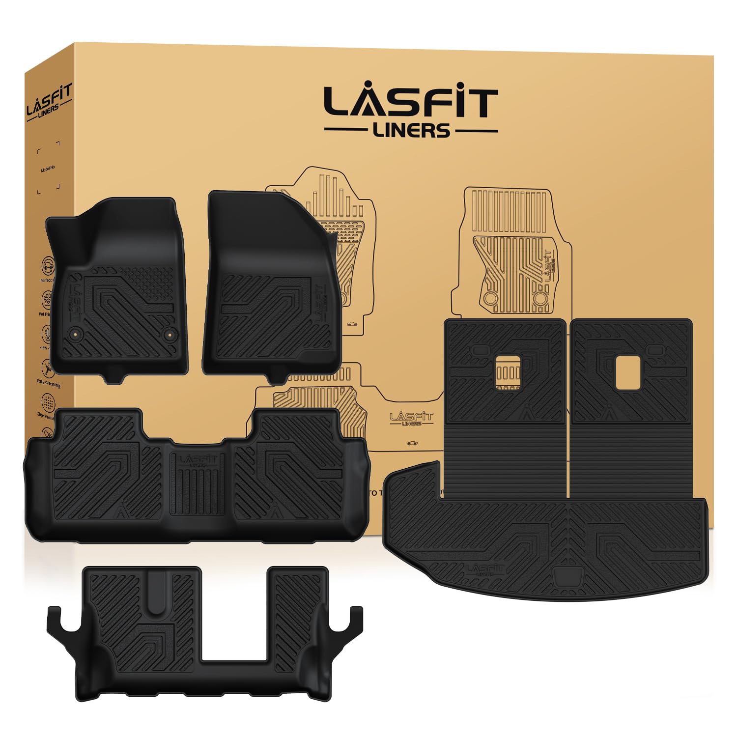 LASFIT Floor Mats &amp; Cargo Liner with Backrest Mat 2020-2025 &amp; Only 7 Seats