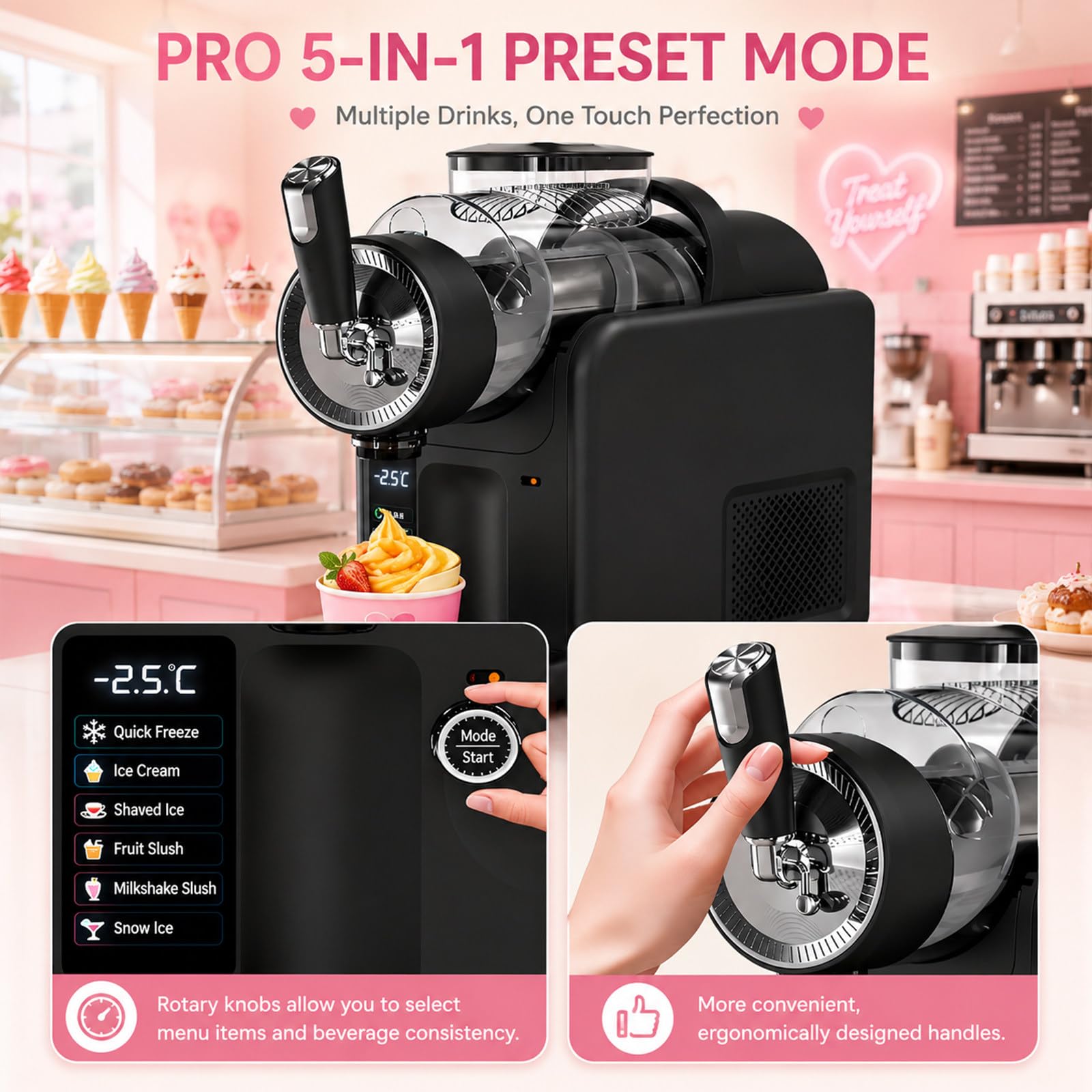 Macchina per Granite 2L Grande capacità,Senza Bisogno di Ghiaccio,15 min RapidChill Tecnologia,5 Programmi,Autopulizia,per Slushie,Frappé,Milkshake,Cocktail,Facile da Pulire Black-NoHolder