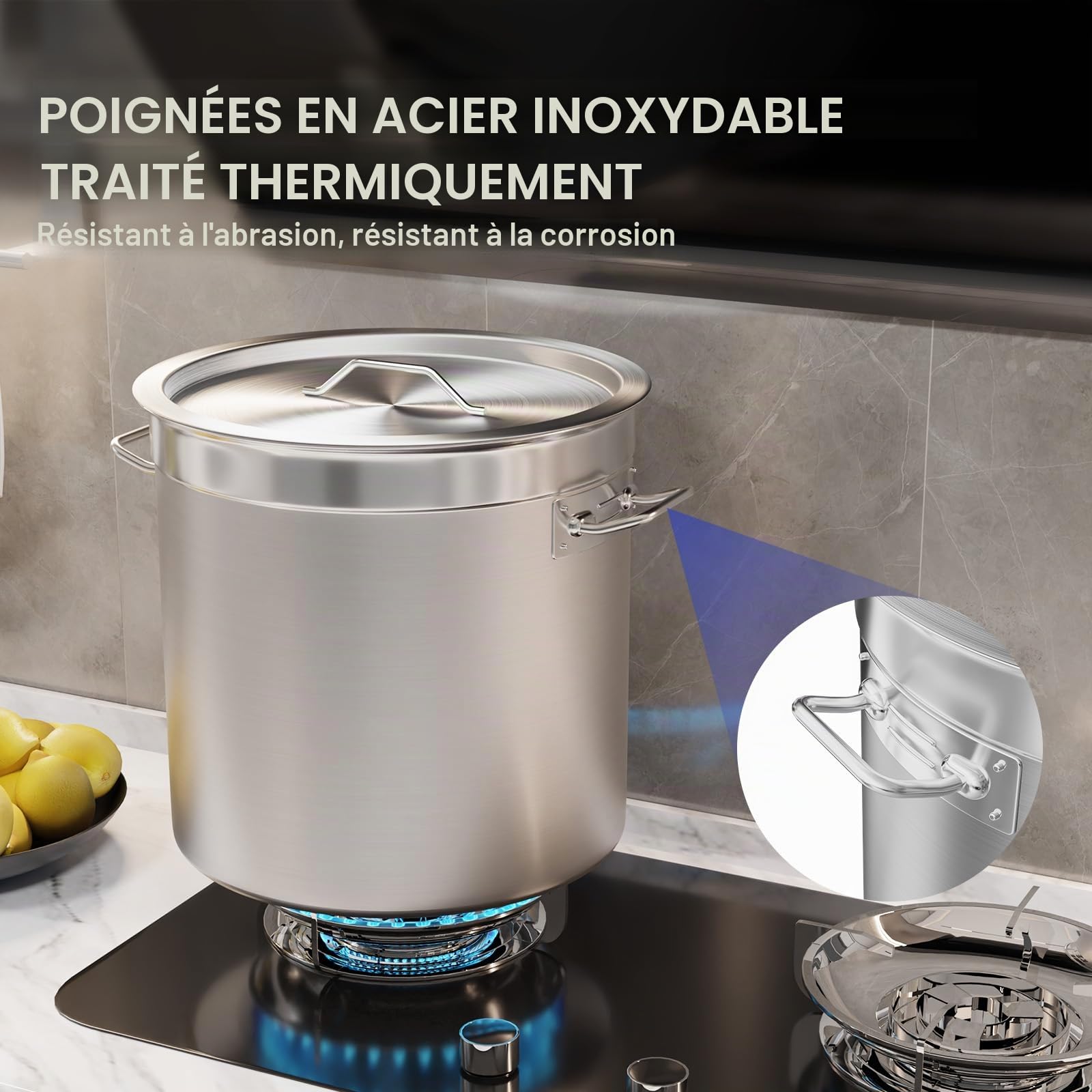 Taimiko Marmite Traiteur en Acier INOX Ø40cm Chef Traiteur Hauteur de 40cm avec Couvercle (50L)