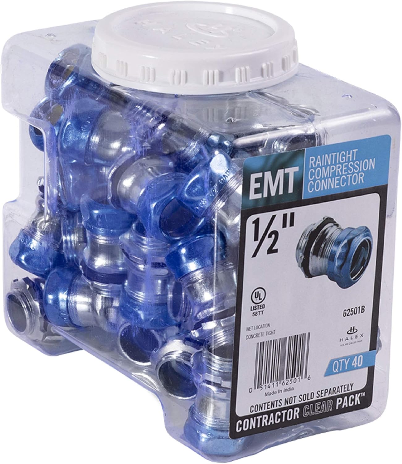 Halex – ½ Inch Electrical Metallic Tube Raintight Compression Connectors – 62501B – 40 Per Pack