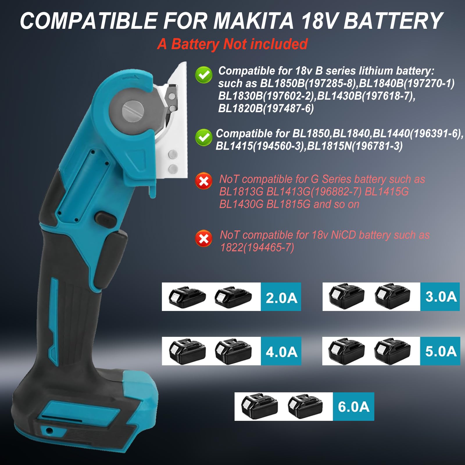 Akku Kartonschneider Kompatibel mit Makita 18V Batterie, Kabellose Elektrische Schere mit Sicherheitssperre, Akku-Universalschere für Handwerk zum Schneiden von Karton Leder Teppich (ohne Akku)