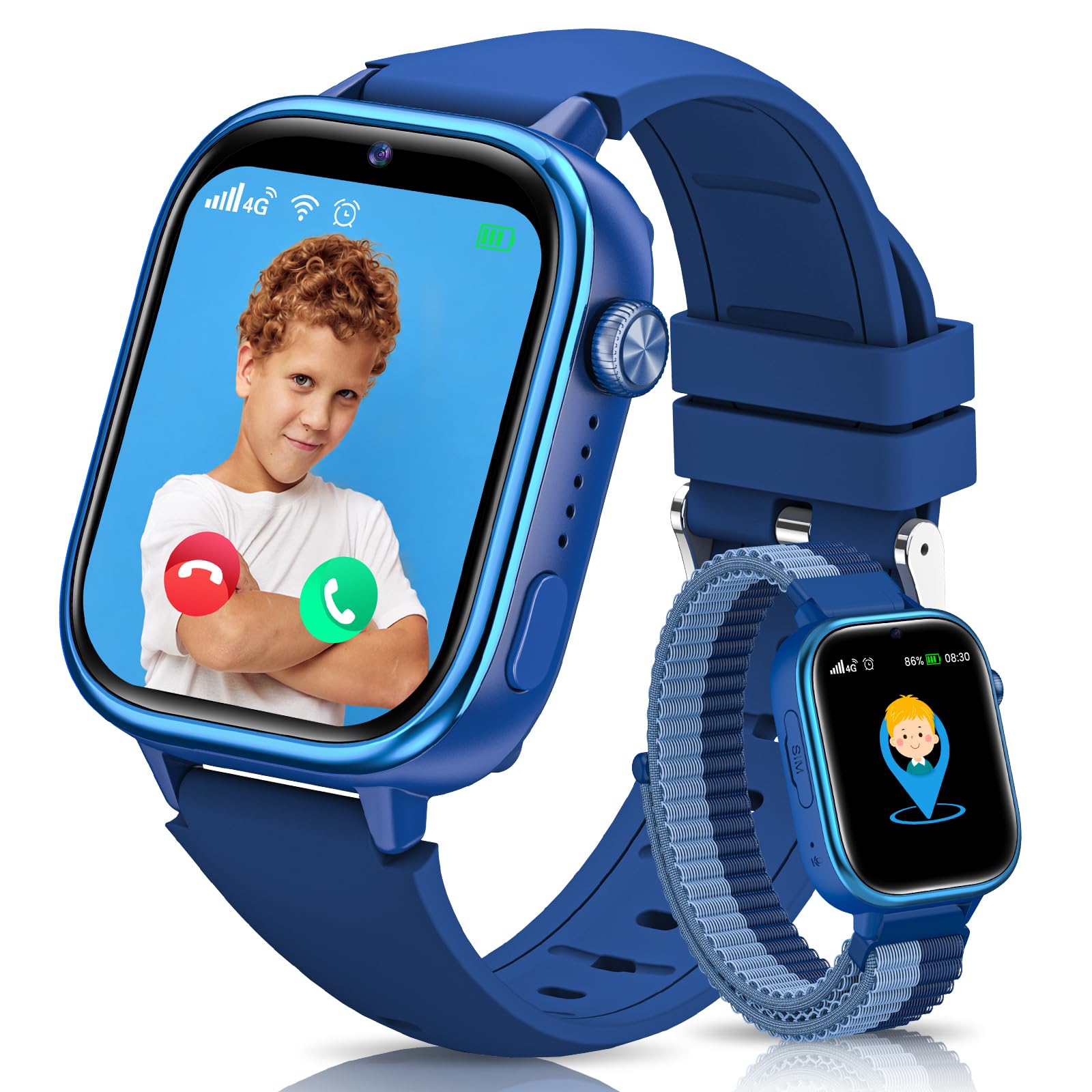 Sanorum Smartwatch Bambini con GPS, Videochiamate, SOS, Regalo, Blu | 4G Orologio Bambini Chat Vocale, Modalità Scuola, Sveglia Contapassi Impermeabile IP68 Sonno per Ragazzi Ragazze