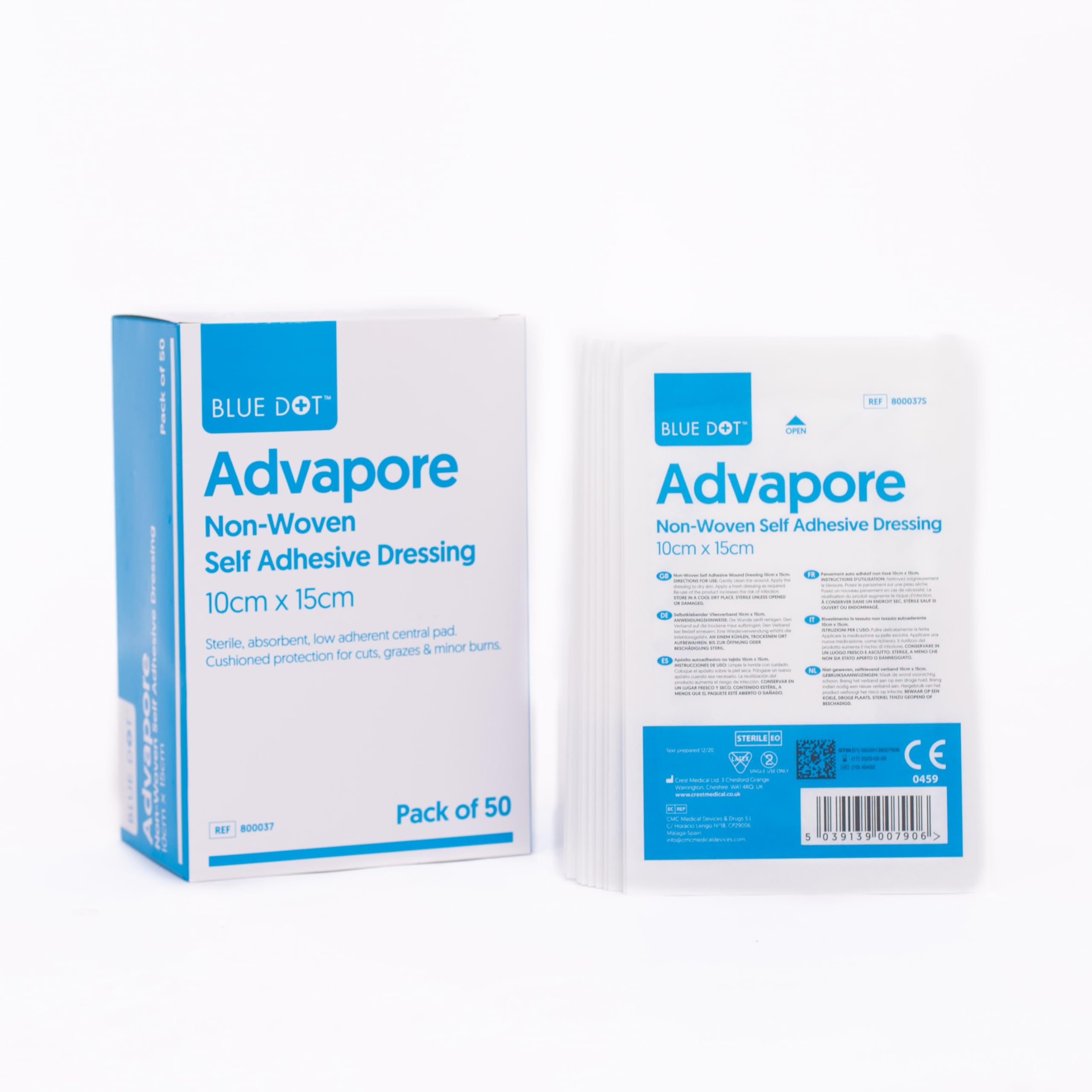 Blue Dot Advapore Fabric Non-Woven Self Adhesive Wound Dressing 50-Piece Set, 10 cm x 15 cm Size