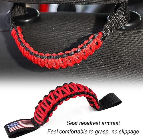 Miniatura 4 de Aokdom 2 asas de agarre para reposacabezas anticolisión de seguridad con bandera de EE. UU., asas universales de paracaídas para asiento trasero