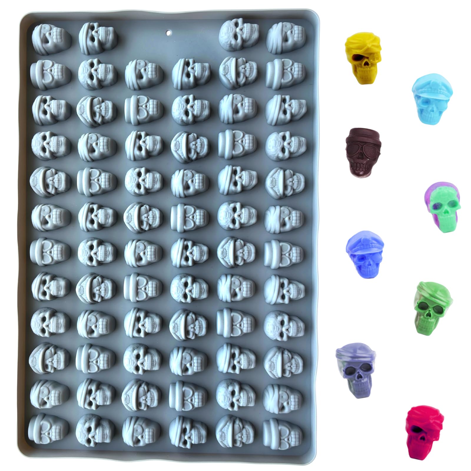 Gummy Skull Silicone Candy Mold,1 Pack 70 Cavity Non-Stick Mini Skull Silicone Mold Halloween Chocolate Mold for Gummies, Candy, Jelly, Cookie, Dog Treats