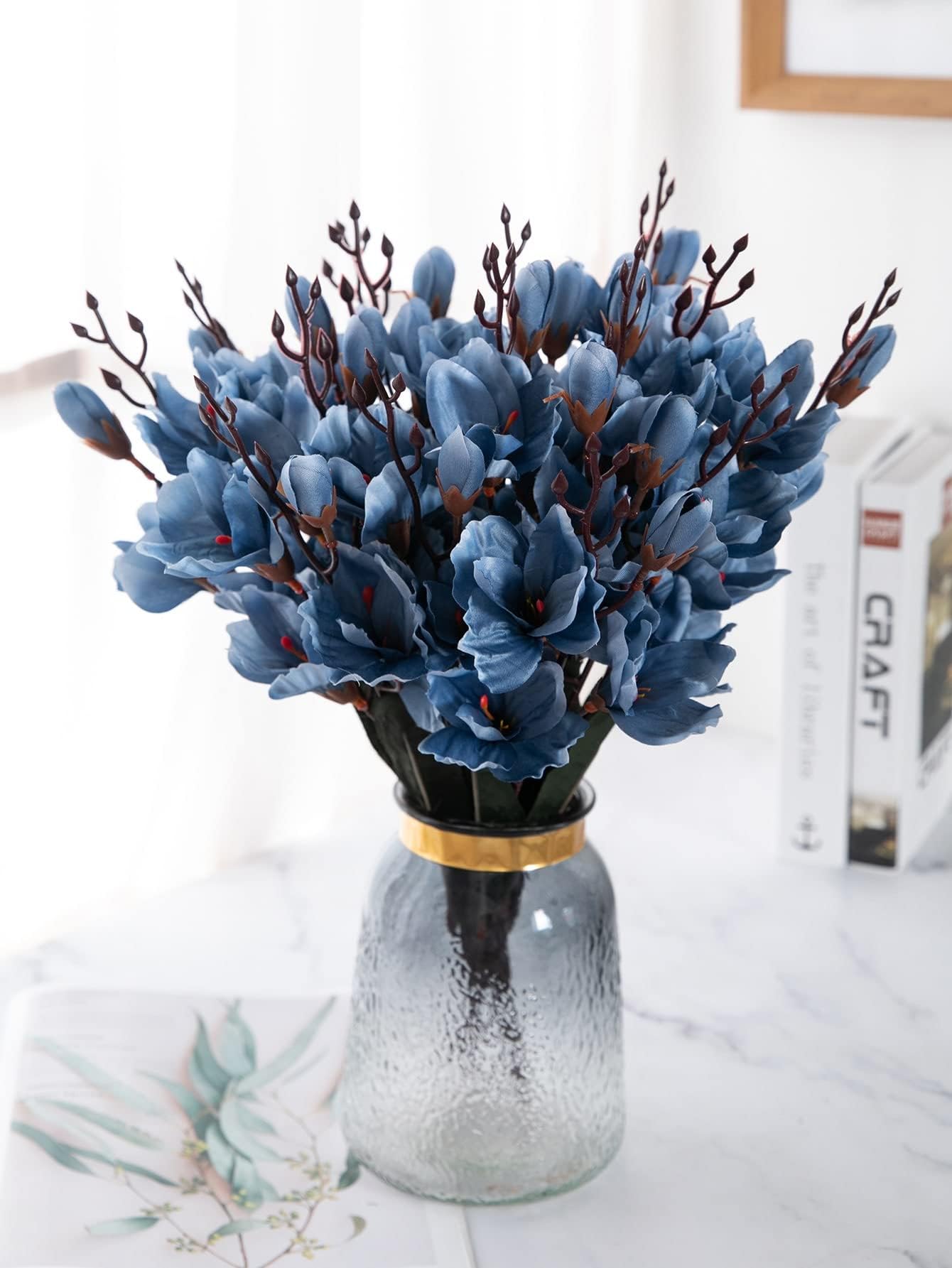 1bunch Artificial Magnolia (Color : Blue, Size : One-size)