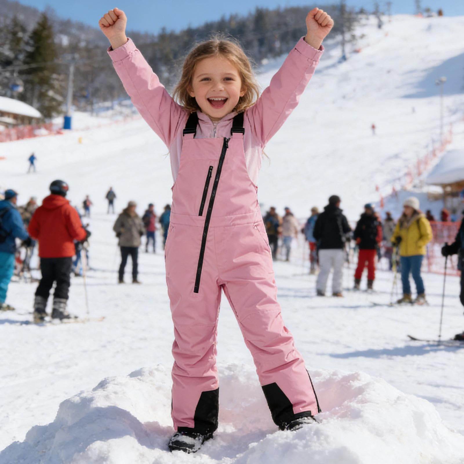 Dziecięce Spodnie Śnieżne Regulowany Wiatroszczelny Kombinezon Śnieżny | Różowe Dziecięce Ocieplane Spodnie Narciarskie Z Szelkami Dla Dziewczynek Na Narciarstwo Snowboard Wędrówki Sporty Zimowe