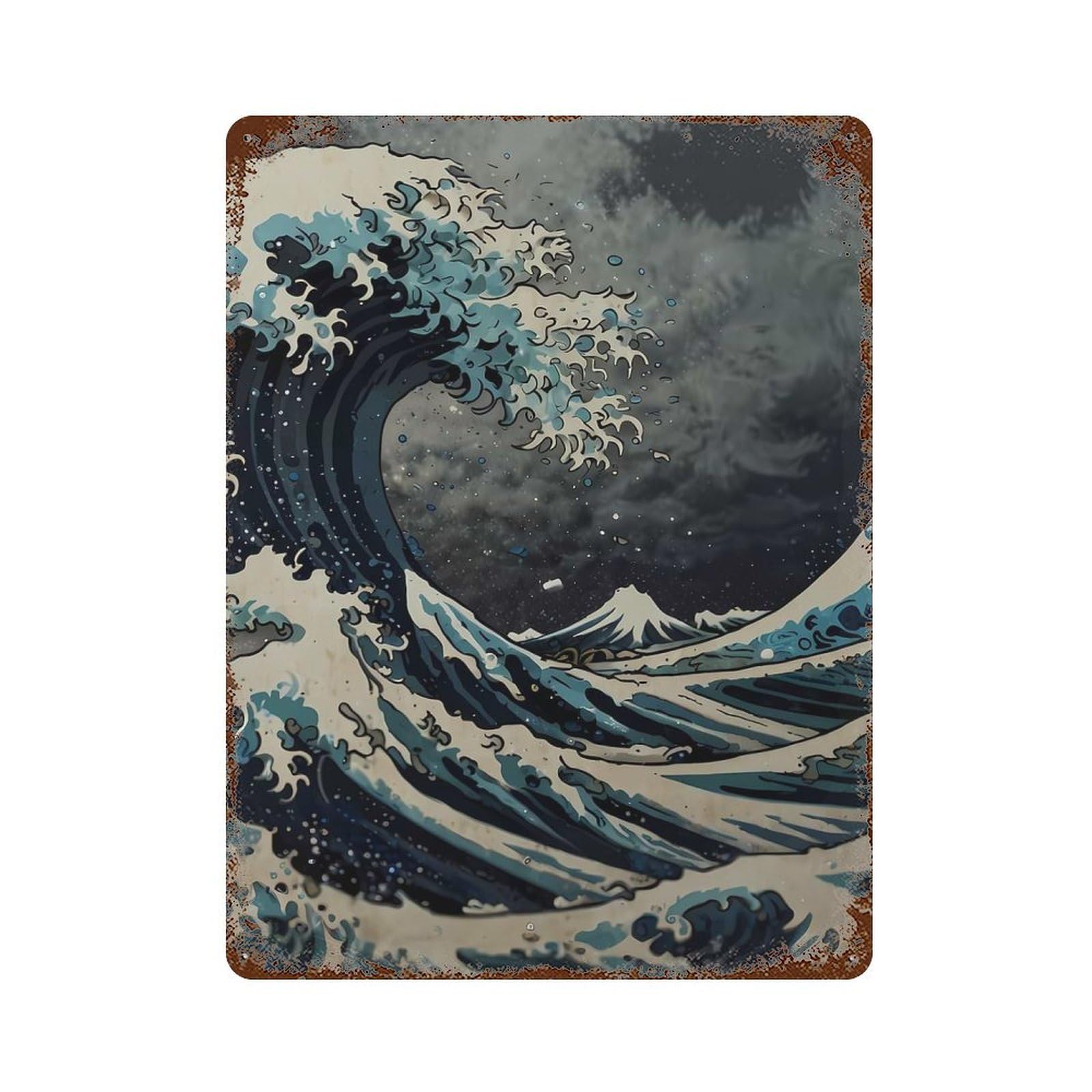 Retro Metal Sign with Kanagawa Great Wave Design 15.7"x11.8", for Living Room, Hallway And Home Decor, Farmhouse Wall Decor