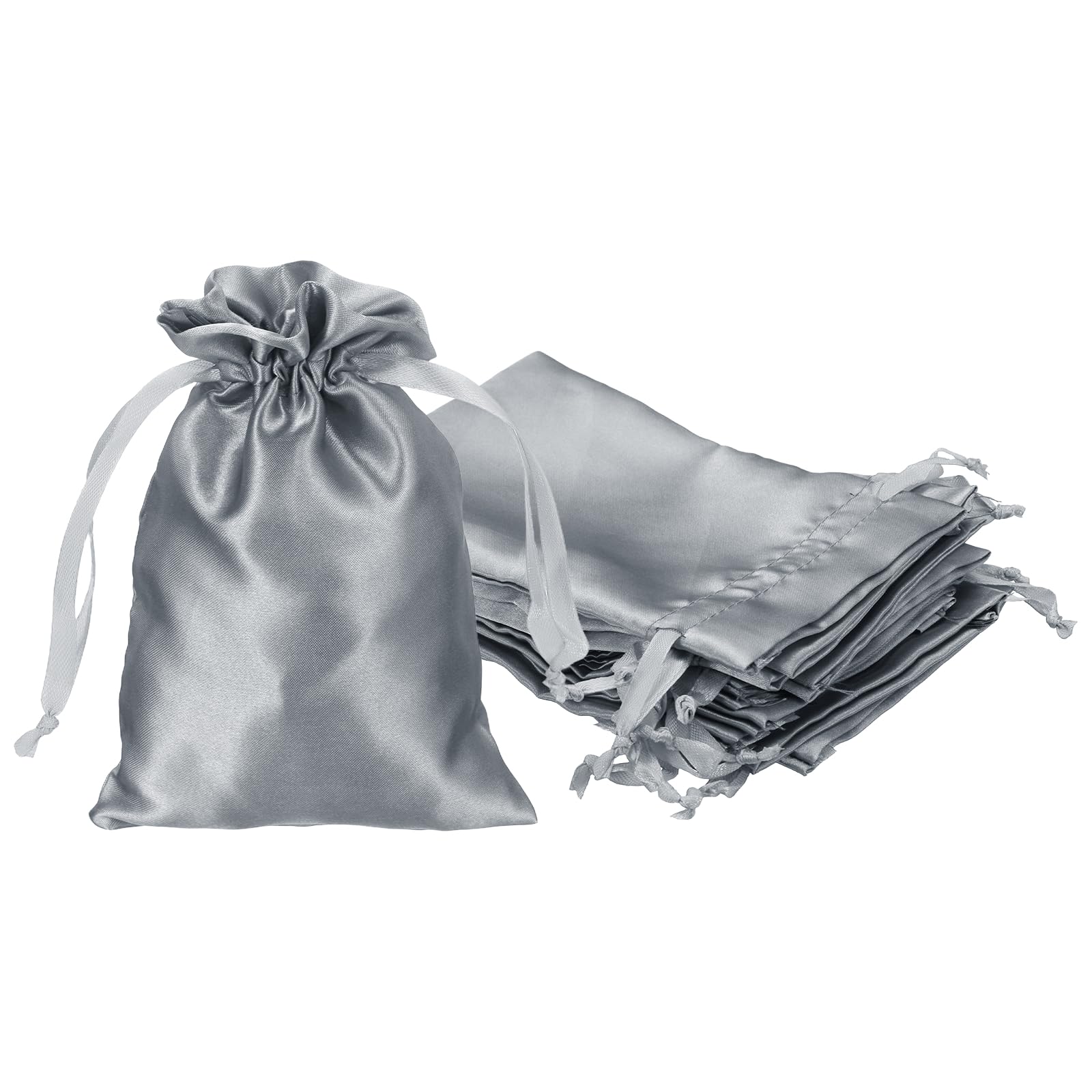 PATIKIL Satin Drawstring Favor Bags, (7" x 5", Gray) (12Pcs), Satin Gift Bags Gift Pouches with Drawstrings, Suit for - Wedding/Festival/Birthday/Celebration