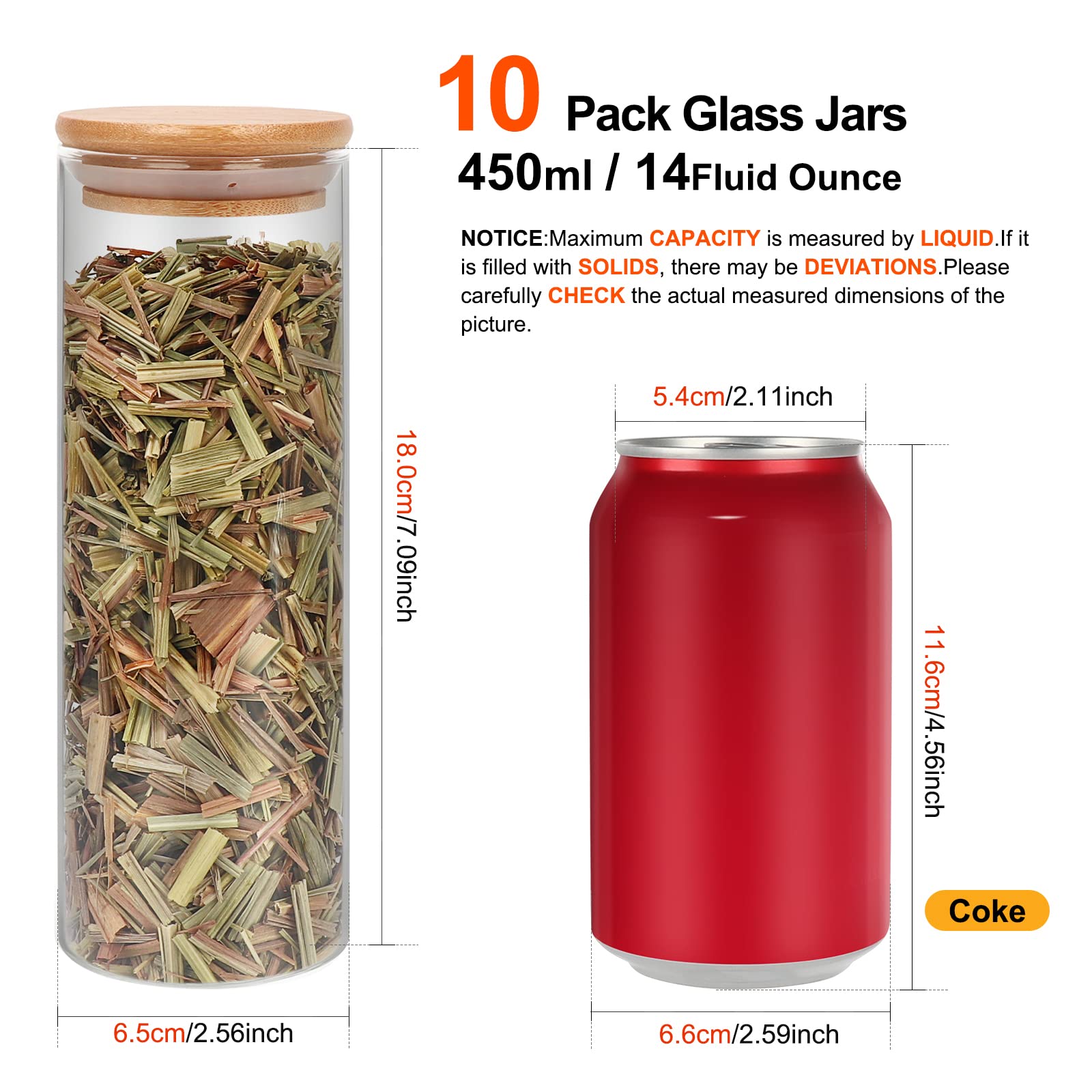 Contenedores de almacenamiento de alimentos de vidrio con tapa hermética de bambú, 16 onzas, 10 unidades, 510 ml, terrario de cristal con tapa, especias, té, harina y azúcar, juego de recipientes