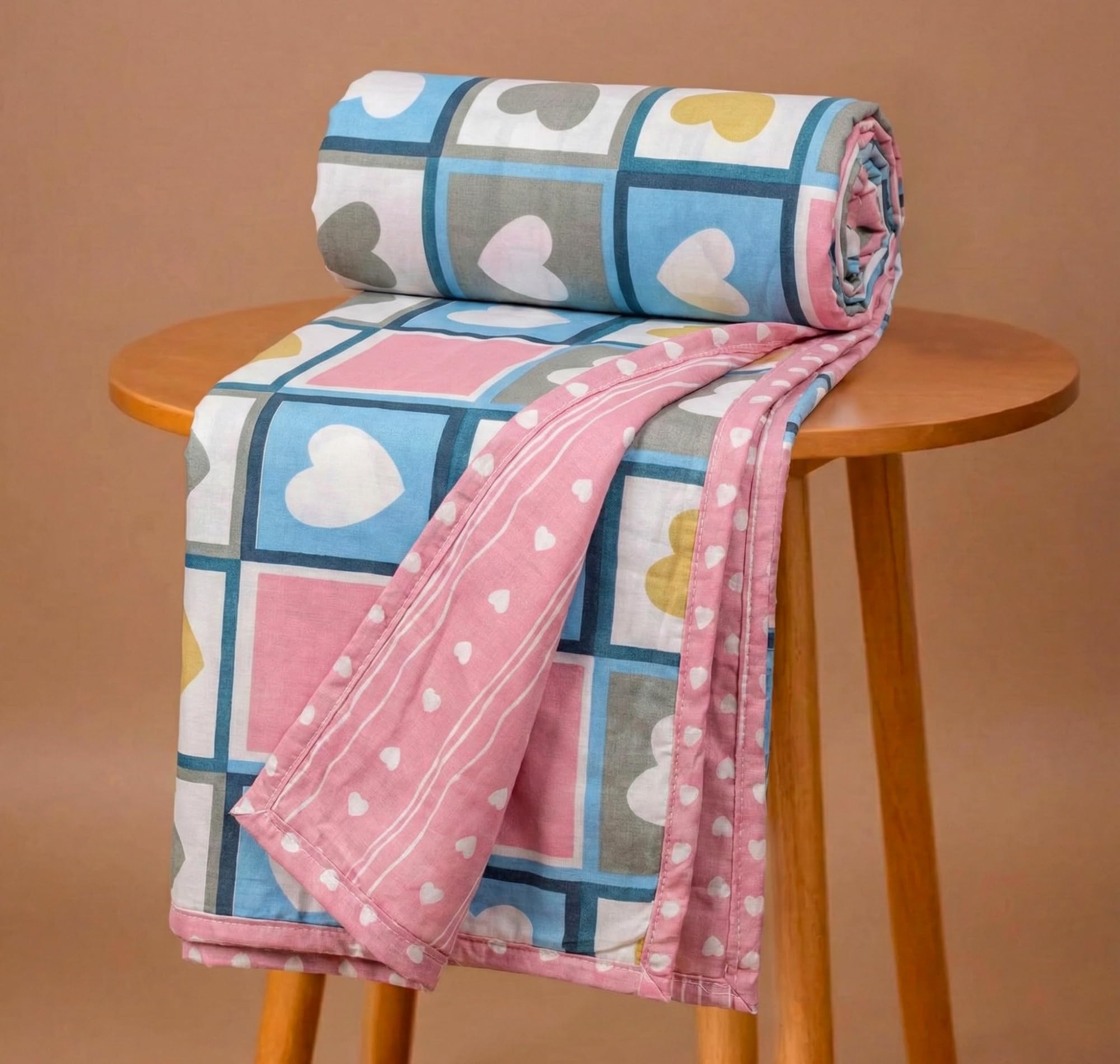 BSB HOME 100% Cotton Reversible Dohar Double Bed Size | AC Blanket Lightweight Summer Comforter | Soft Breathable Bed Blanket (224 x 214 cm) (Pastel Kawaii Hearts)-image-31