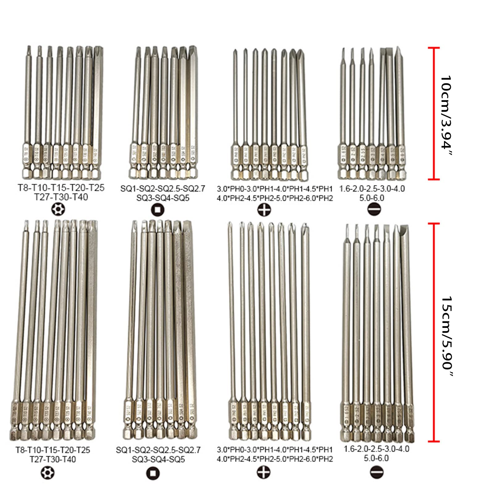10/15 centimetri Cacciavite Bit Set Acciaio Torx Per Croce Piazza scanalato Cacciavite Bit Kit Con Custodia Facile Trasporto Strumento Mano 1/4 In Shank Bit