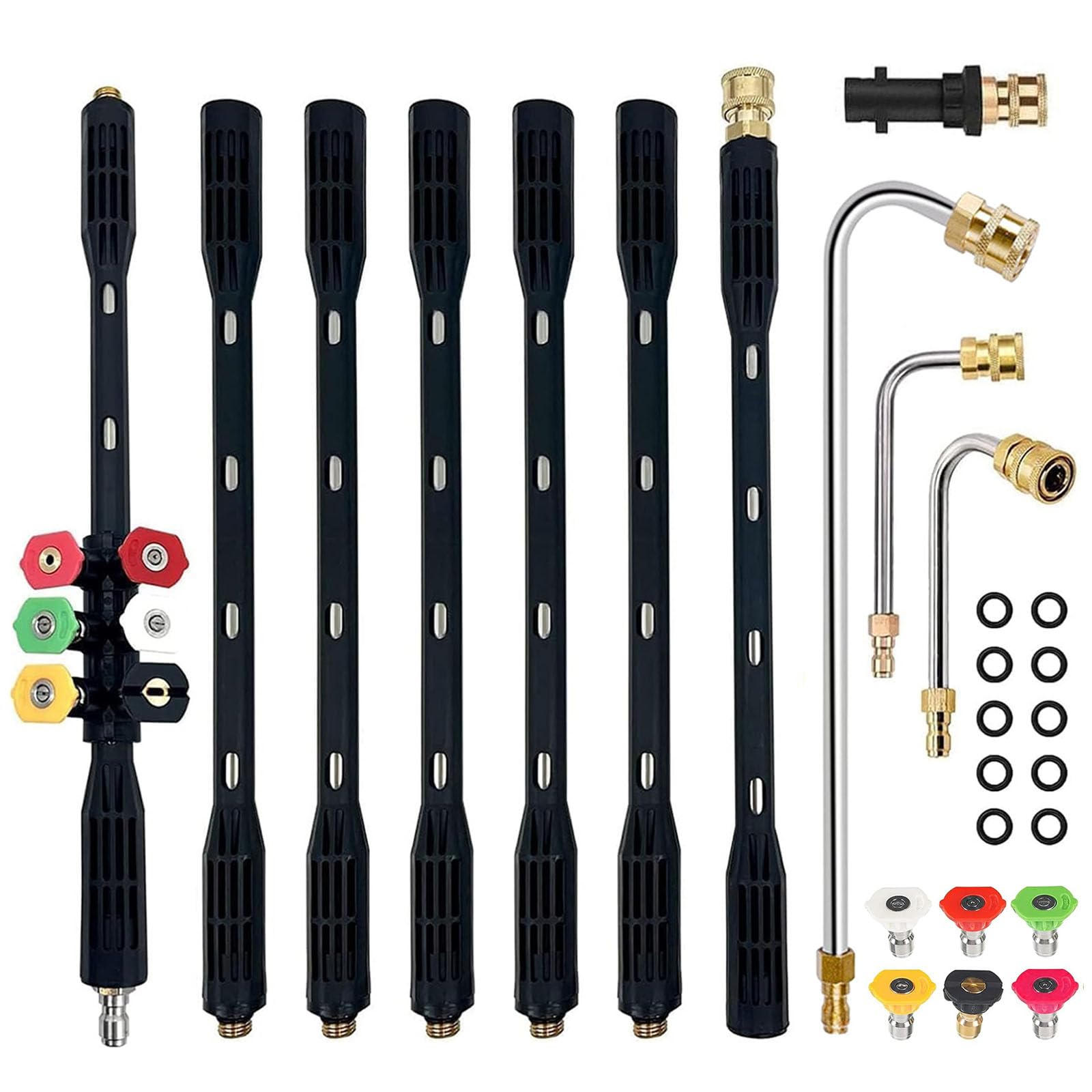 Hochdruckreiniger Verlängerung für Kärcher, 10er Pack Verlängerungsrohr Kit 4000 psi Hochdruckreiniger Zubehör mit 5 Düsenspitzen 1/4 zoll Schnellanschluss Hochdruckdüse für Gartenschlauch