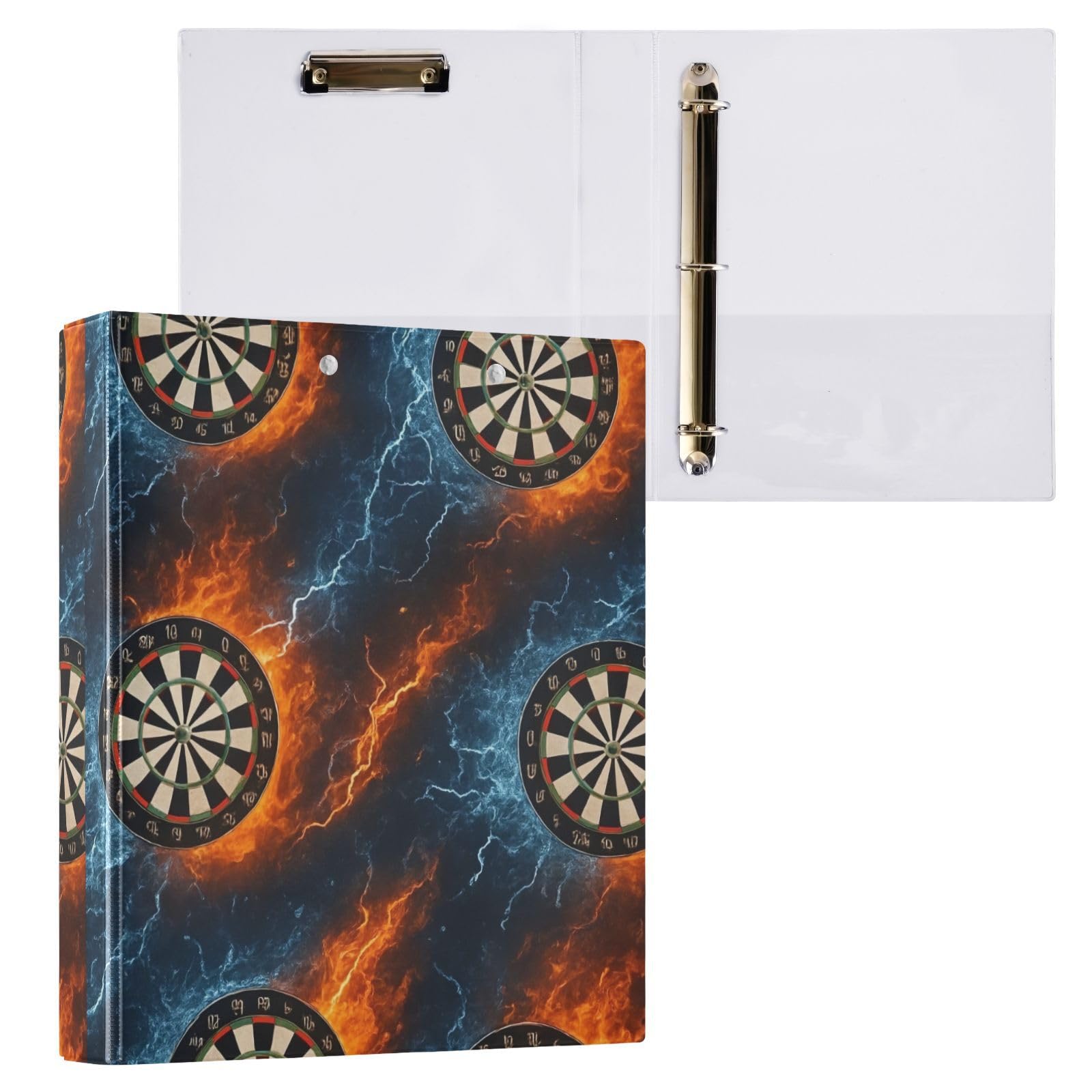 Raccoglitore a 3 anelli con stampa di fiamme blu, 3,8 cm, confezione da 2 | Con portablocco e tasche, per scuola, università, ufficio