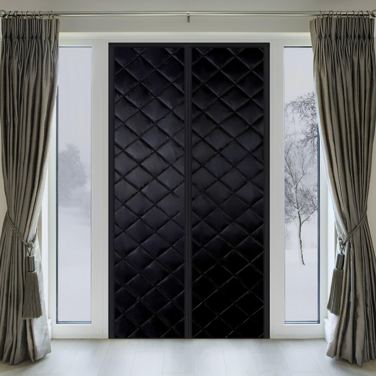 Rideau de Porte Isolant Phonique, 85x220cm Rideau Aimant, Porte Magnétique Isolant Thermique, Auto Plus près ruban adhésif Installation, pour Porte De Balcon, Porte Coulissante(Noir)