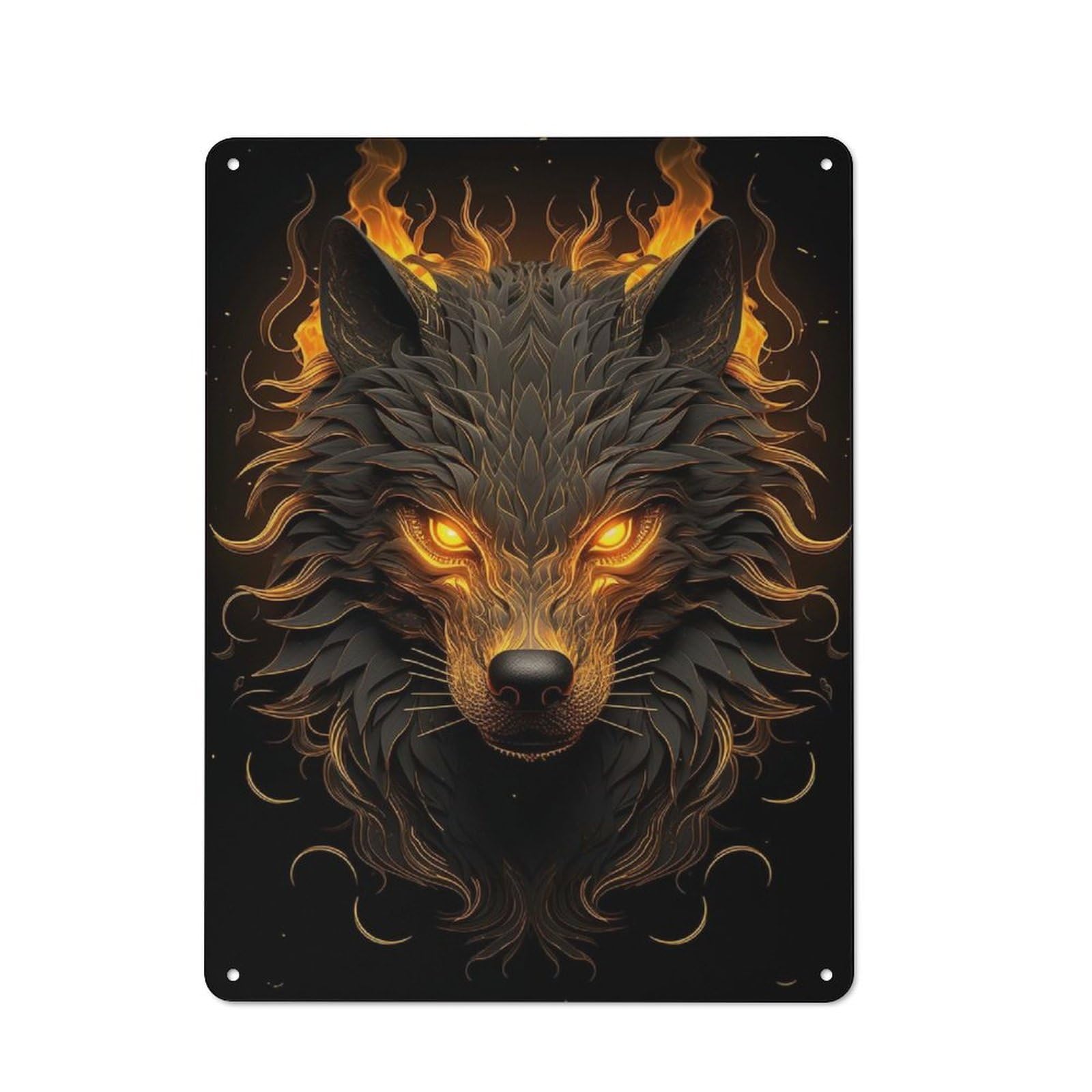 Junmoney Black And Gold Wolf Tin Wall Plaque 40X30cm With For Man Cave Or Games Room, A New Home Present For Leisure-Room Decor Enthusiasts