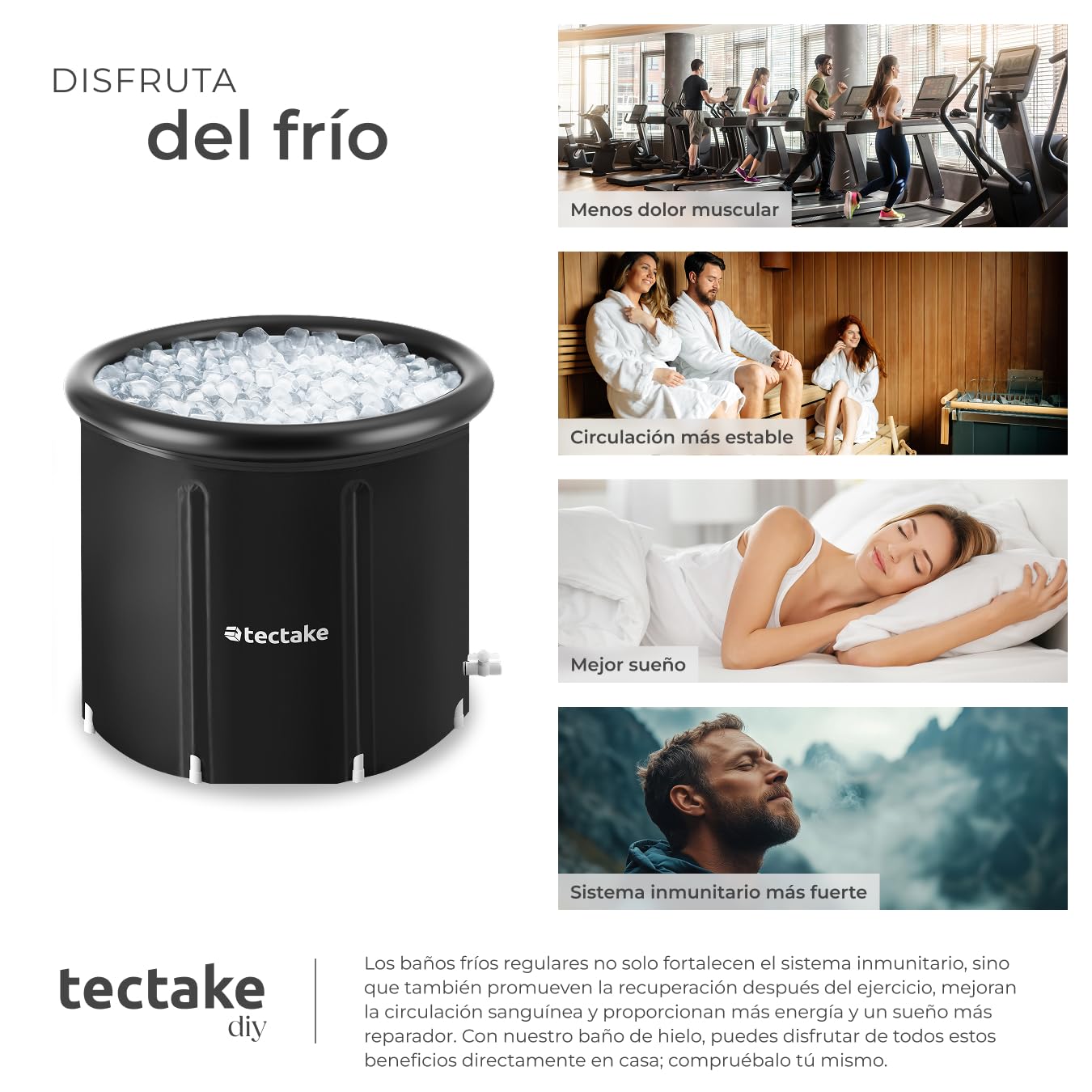 tectake® Bañera Hielo, Bañera Plegable Adulto, Piscina Plegable, Crioterapia, Piscina de Hielo, Baños Portatiles, Piscinas Plegables - 75 x 75 x 75 cm