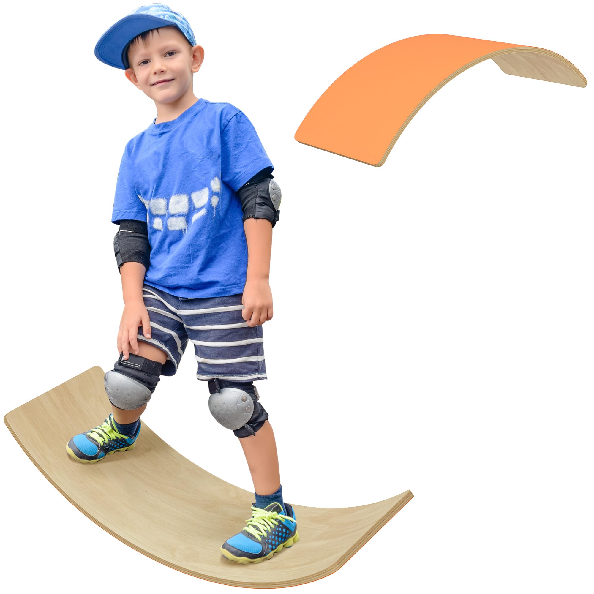 AIYAPLAY Wooden Balance Board for Kids, Wobble Board with Silent Felt for Children 3-8 Years Old, Curvy Swing Seesaw for Sensory Play, Orange