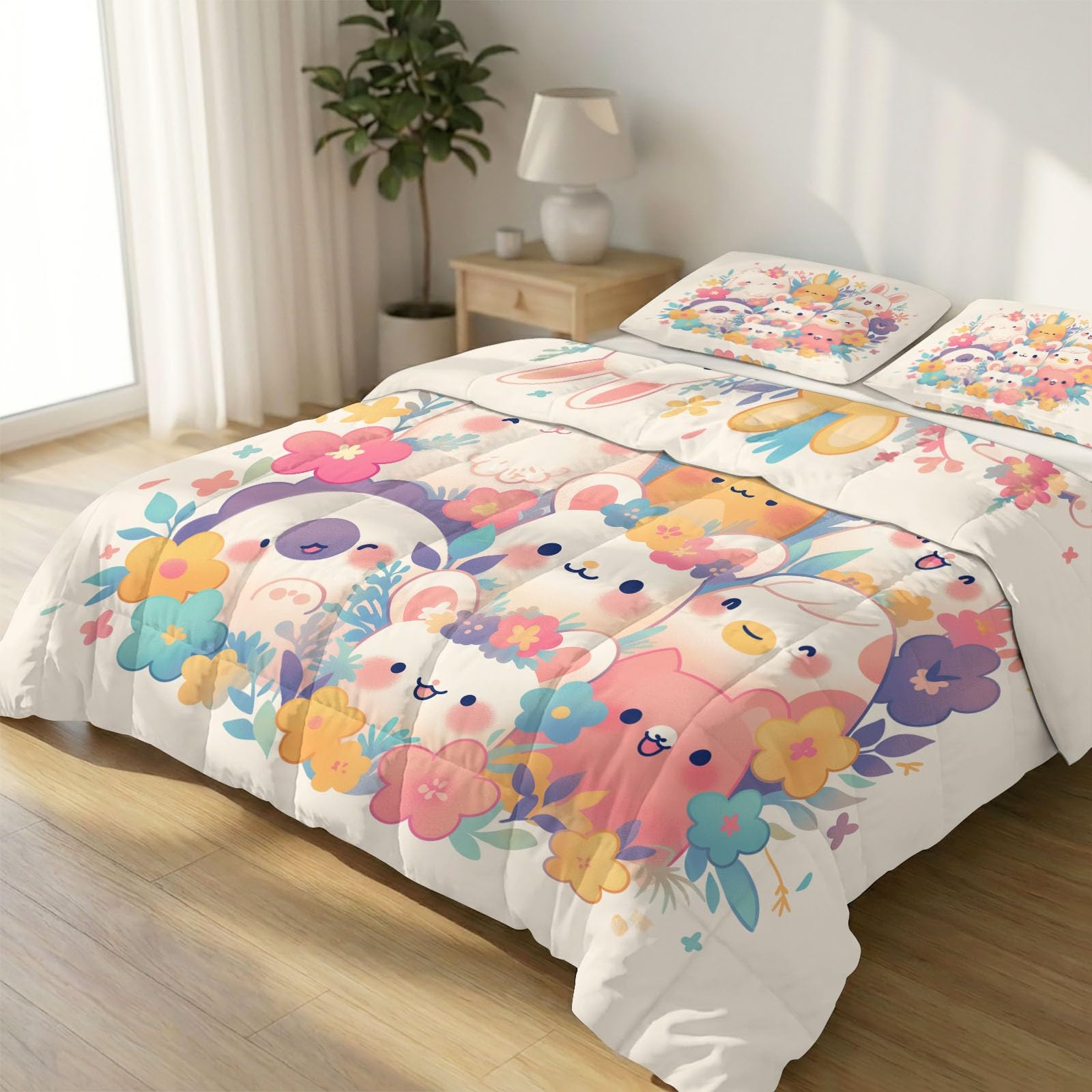 Edredón de verano de conejito de animales edredón King 230x220 cm ligero y suave