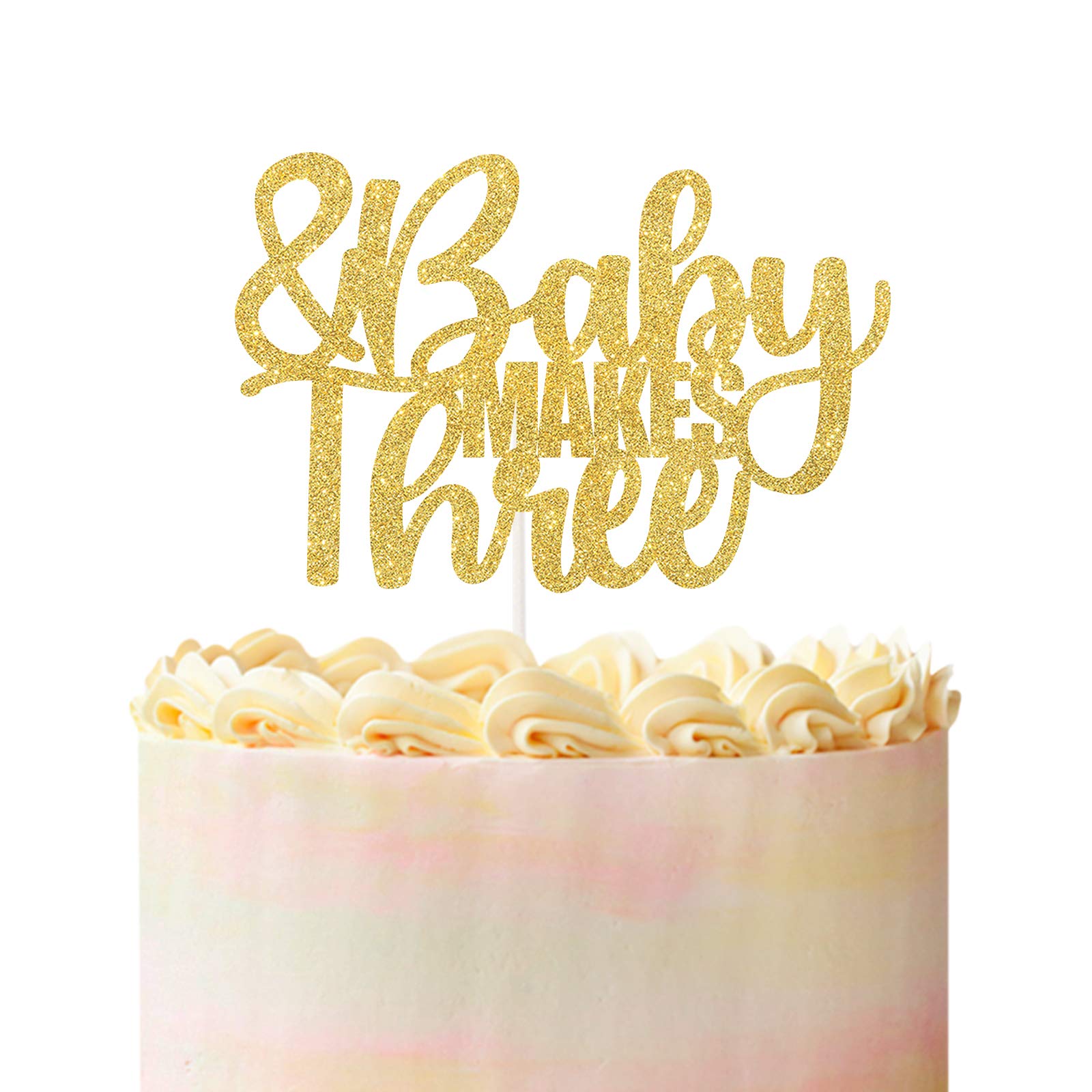Buy And Baby Makes Three Cake Topper,Gold Glitter We're Pregnant Sign