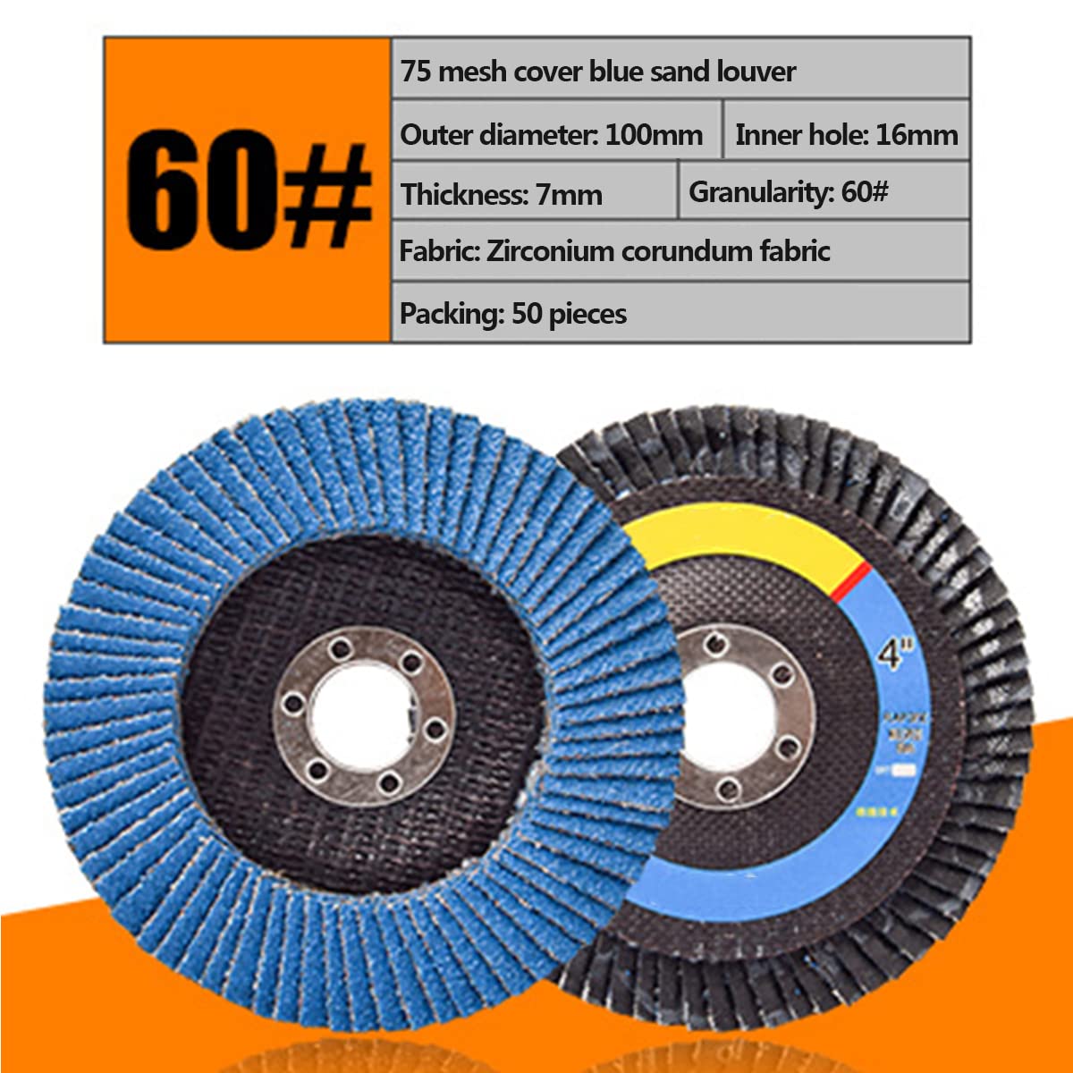 Muela Esmeriladora Angular Disco Abrasivo 60 Grano,Diámetro Exterior - 100Mm,75 Malla Cubierta Arena Azul/50 Pcs