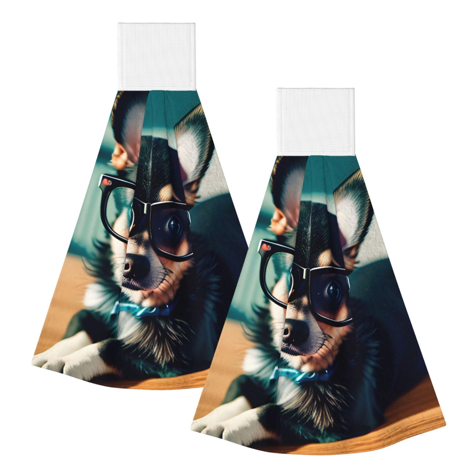 DUWAA Chihuahua Dog Glasses Print Hanging Hand Towel Quick Dry Bathroom Towel Soft Kitchen Towel