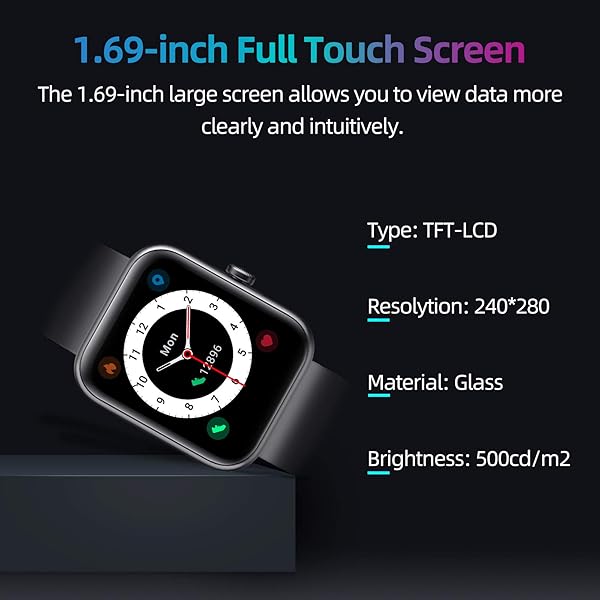 Smartwatch YONMIG 169 Full Touch Schermo Orologio Fitness con Alexa IntegrataSaturimetroSpO2 Cardiofrequenzimetro da polso Donna Uomo Activity Tracker 5ATM Sportivo Calorie per Android iOS