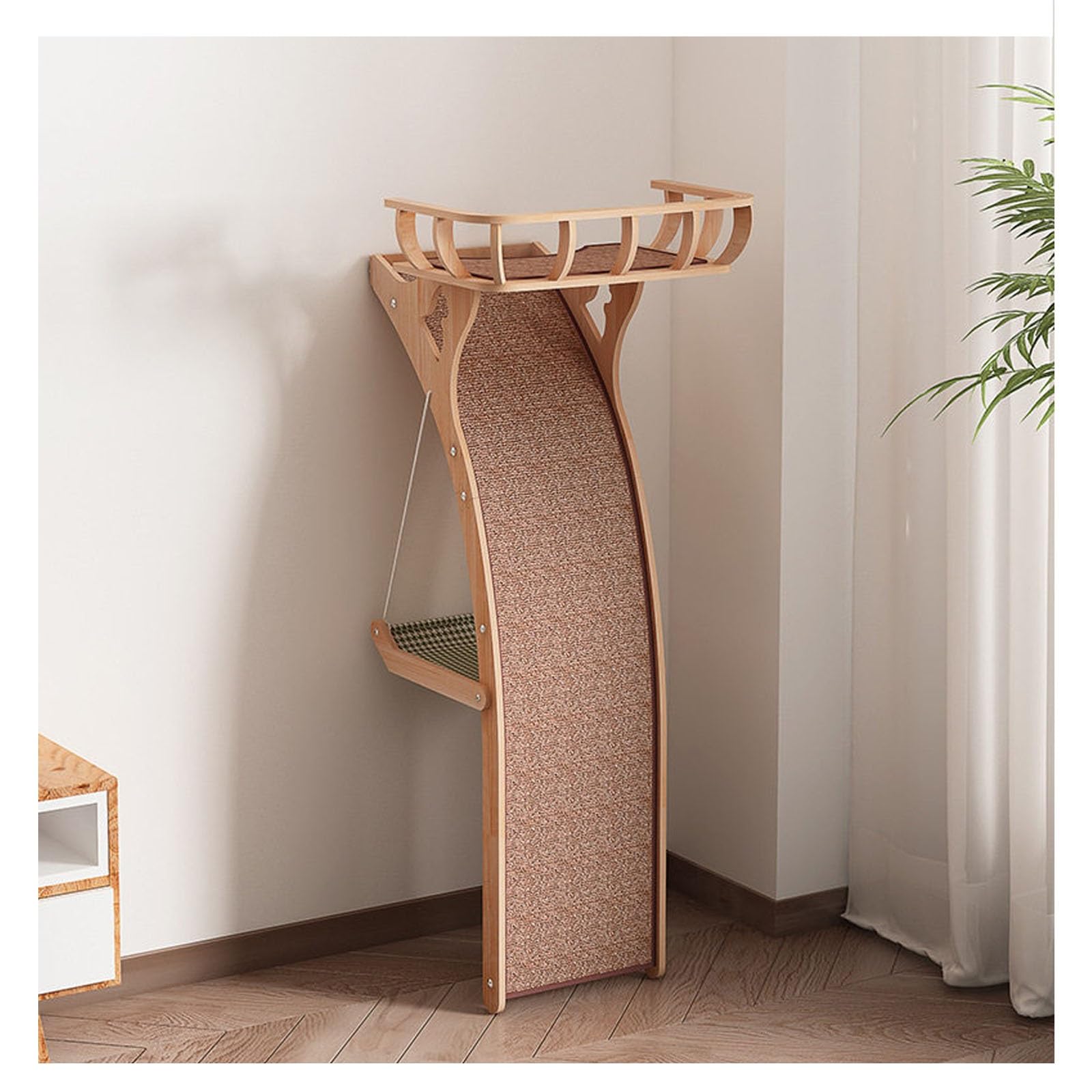 Kratzbaum Groß Wandmontierter Kratzbaum, Kletterturm mit Großer Kratzfläche und Hängematte Ideal für Kleine Räume