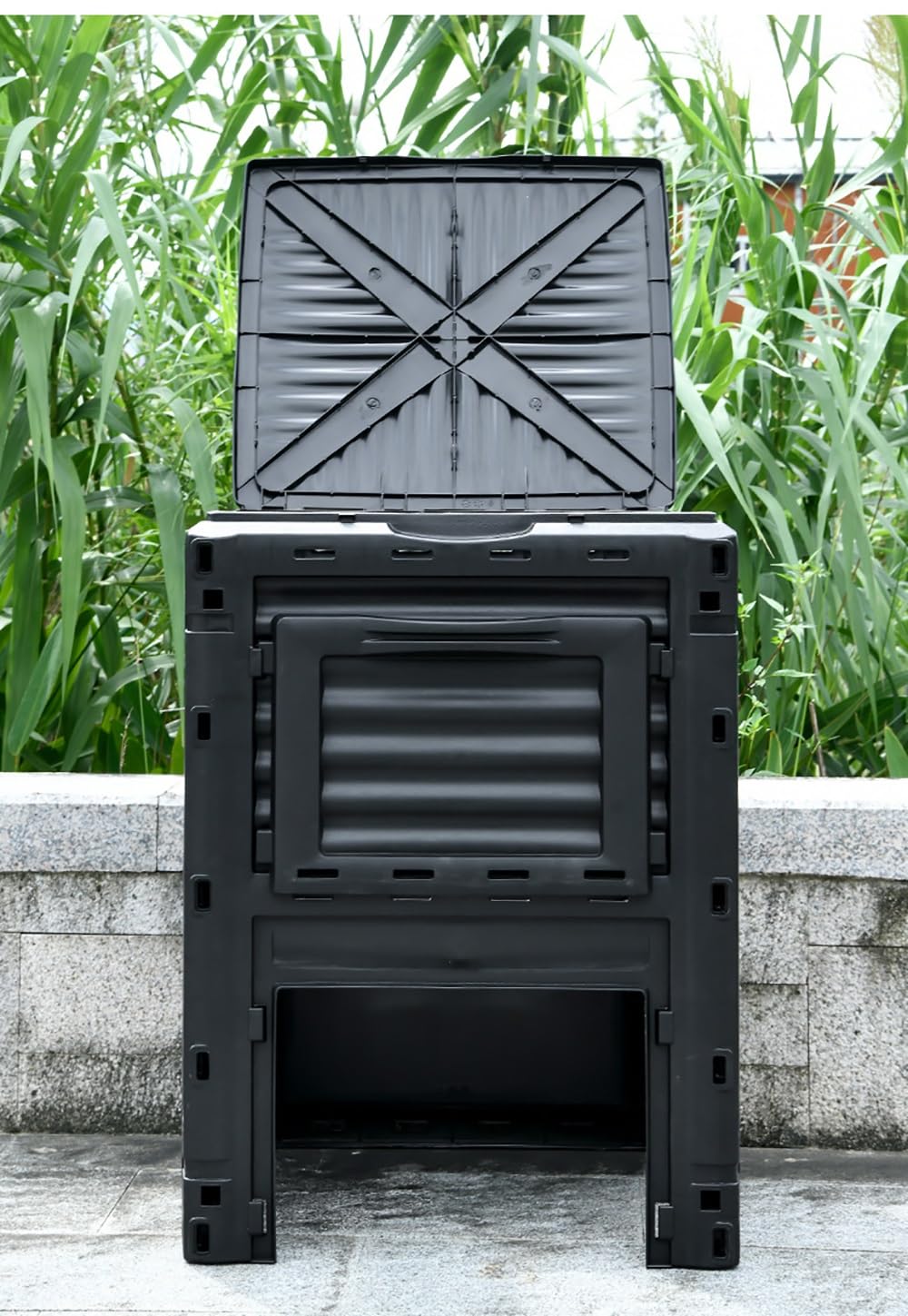 Gartenkomposter mit großem Fassungsvermögen, 450 l, umweltfreundlicher Küchenkomposteimer mit Deckel und Bodentür, einfache werkzeuglose Montage, ideal für nachhaltige Abfallwirtschaft (Schwarz)