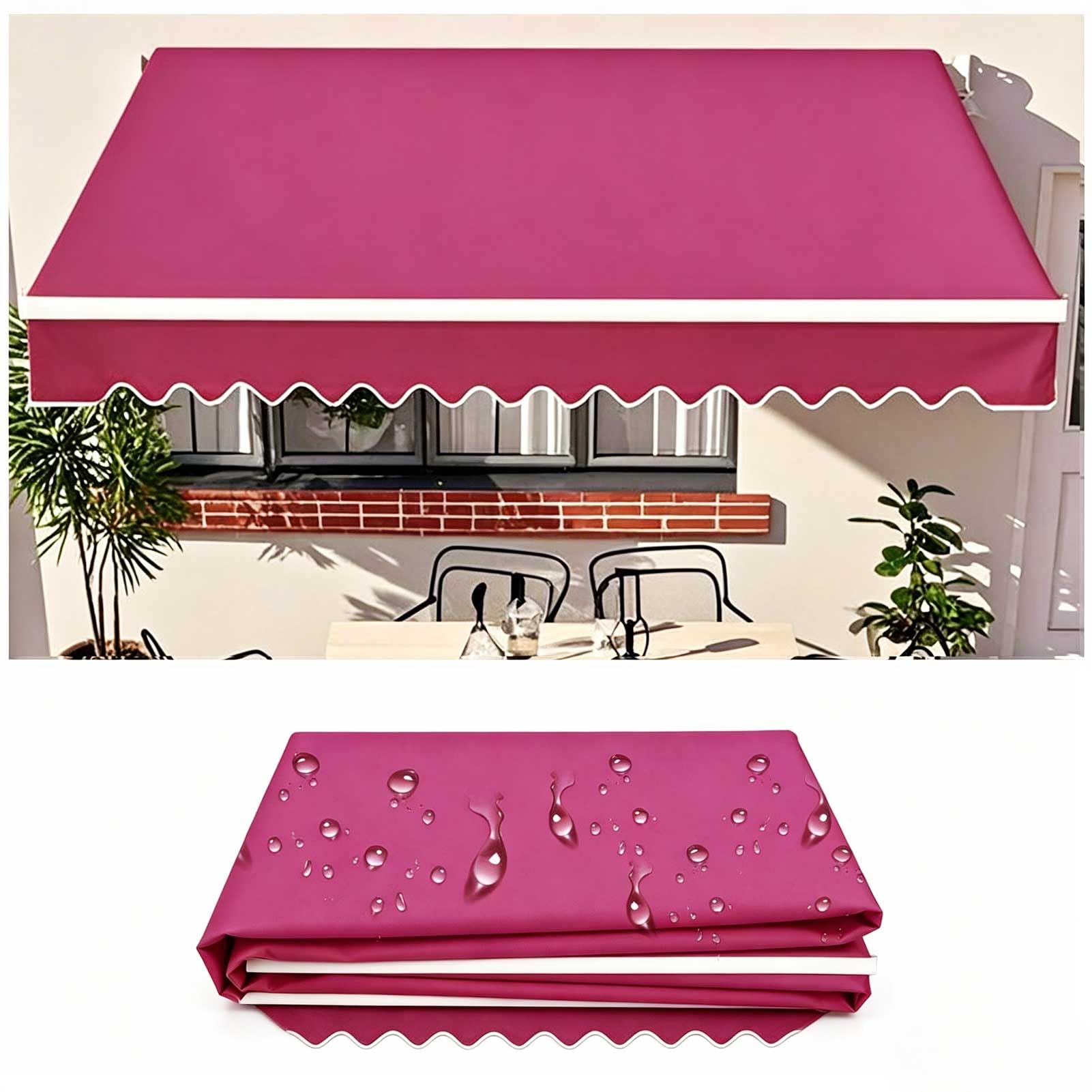 Manual Awning Replacement Fabric Retractable 2.5x5m Outdoor Patio Garden 100% Polyester Canopy, Cover, Sun Shade, Shelter for Yard, Deck, Balcony, Magenta — image 1