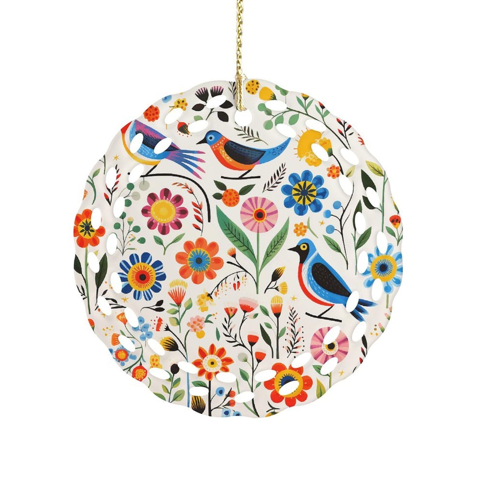Fodpand Women's Style Flower And Bird Pattern Ceramic Ornament For Home Decor 3.2" Round Tree Decoration Christmas Ornaments For Men Double-Sided Design