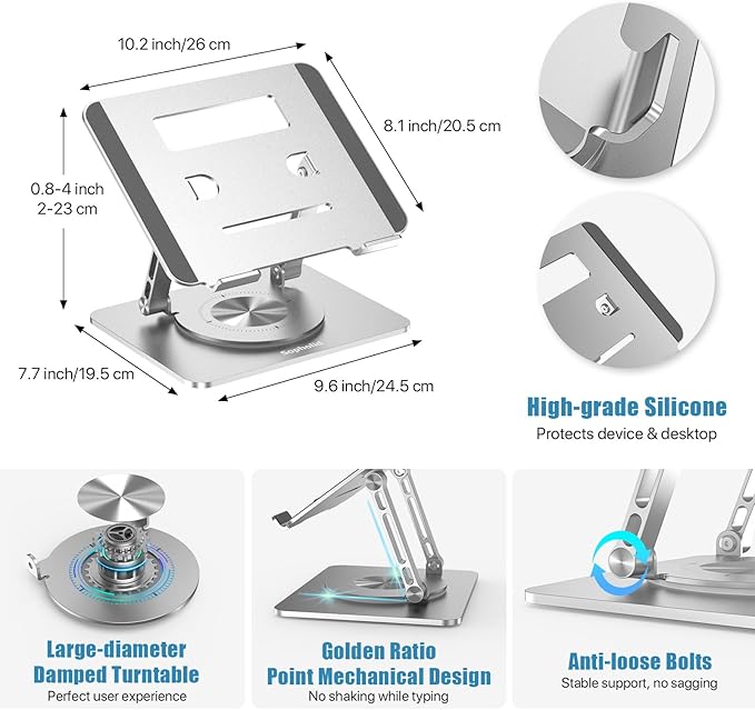 Soporte para Laptop Ajustable y Plegable de Aluminio Plateado miniatura 6