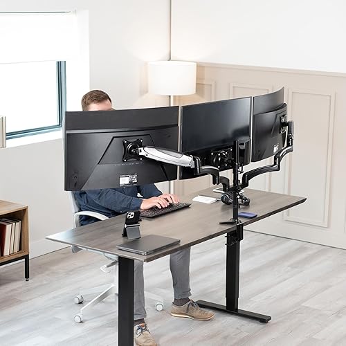 Miniatura 2 de VIVO Soporte de monitor neumático triple para 3 pantallas de hasta 32 pulgadas, totalmente ajustable, soporte de escritorio resistente con arandela