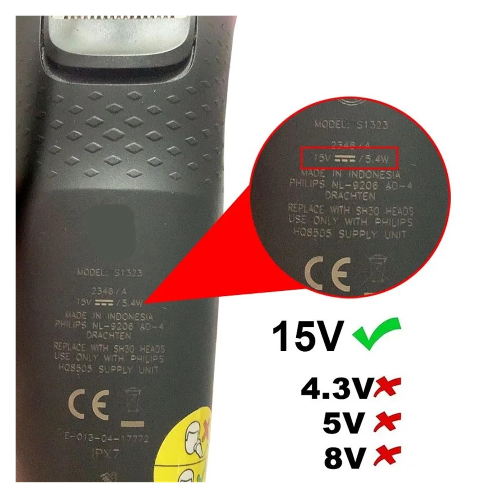 Cargador For Afeitadora Philips MG7720, MG7790, BT9290, BT9295, QG3398, QG3364 Y QG3371.(EU Charger)