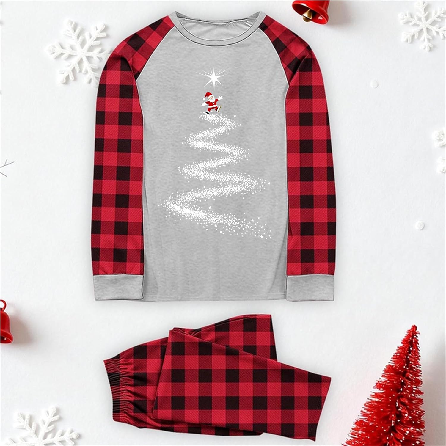 YRAETENM Family Christmas Pajamas Matching Sets Letter Print Top and Plaid Pants Sleepwear Soft Christmas Matching Jammies