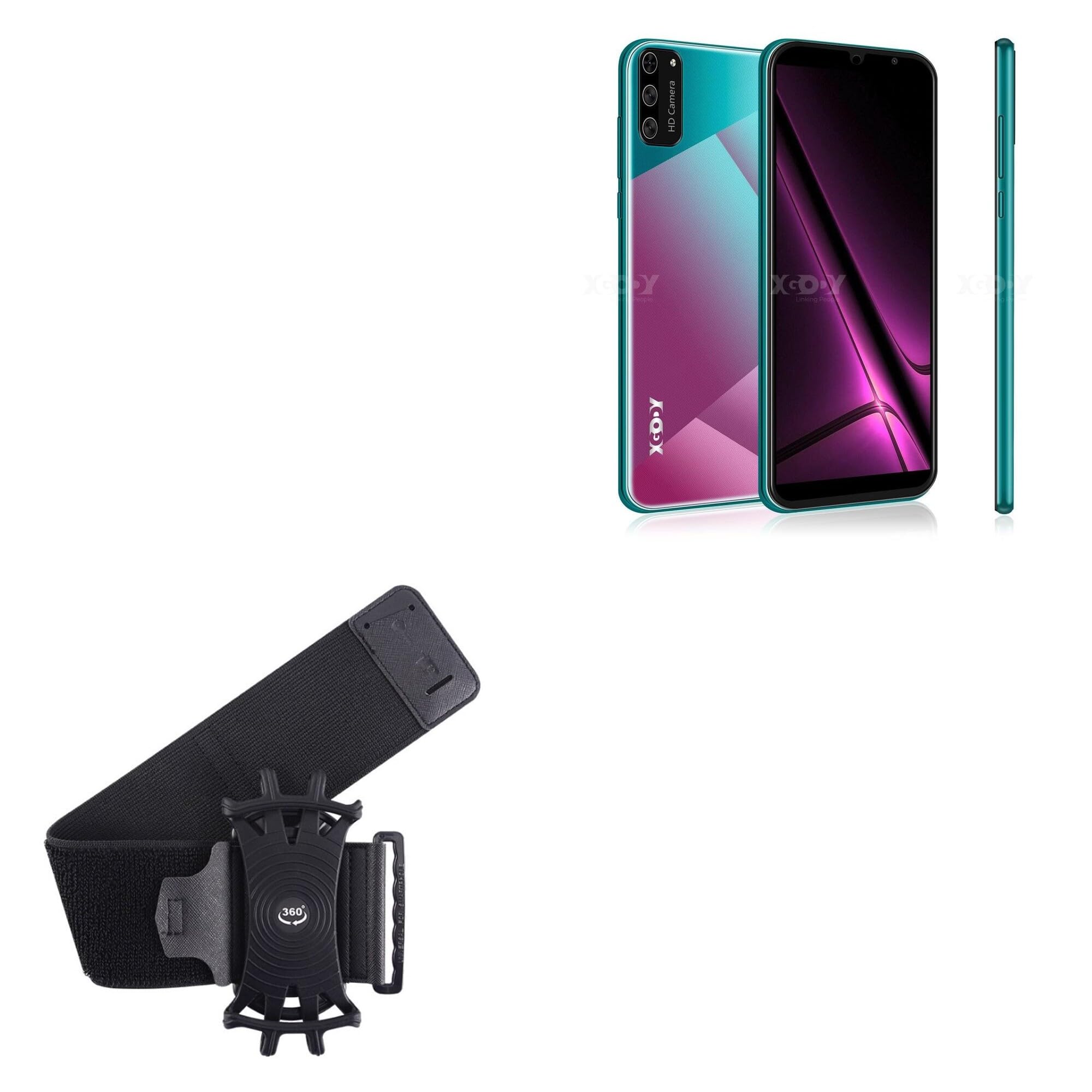 BoxWave Holster Compatible with Xgody S20 Mini - ActiveStretch Sport Armband, Adjustable Armband for Workout and Running - Jet Black