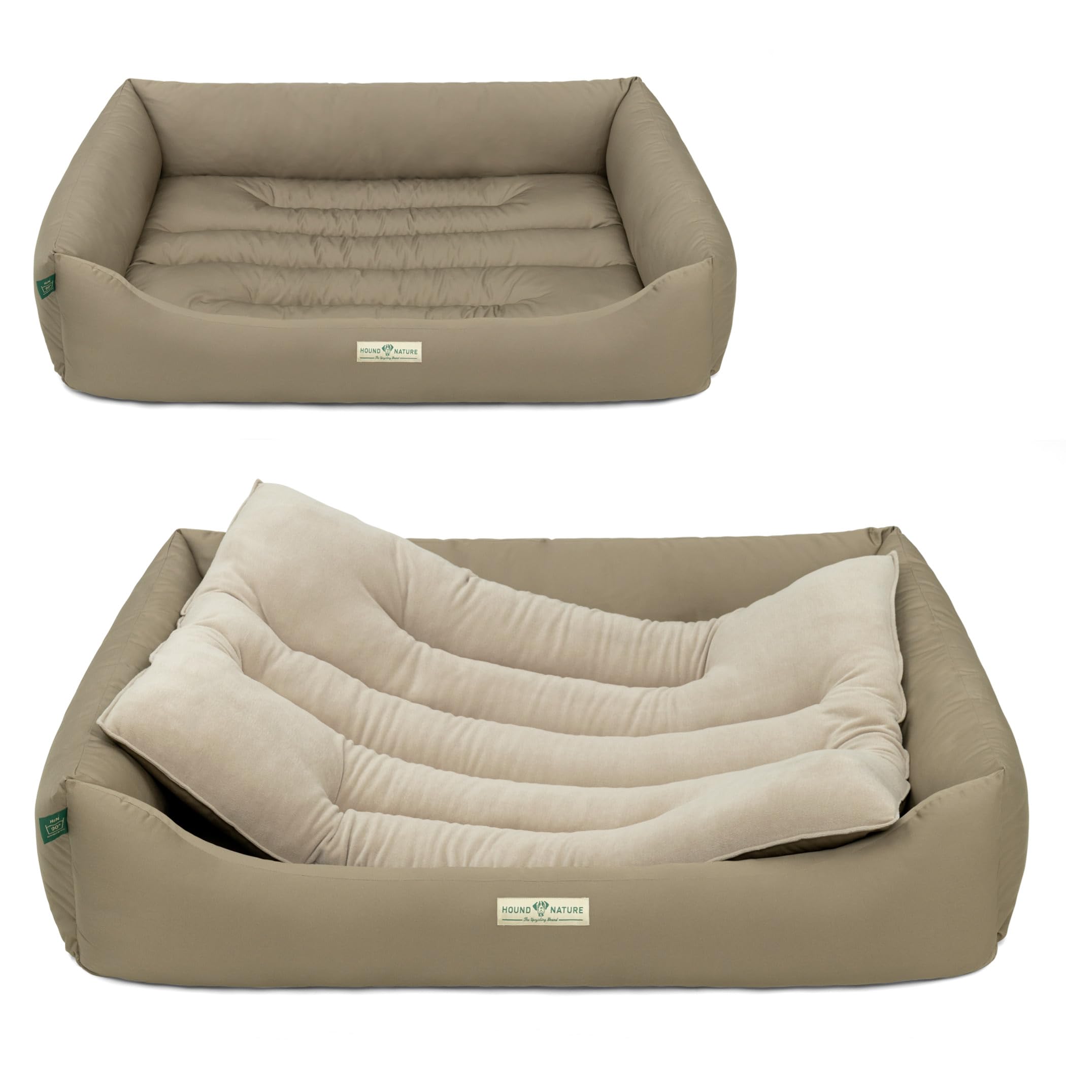 HOUND & NATURE | Cama ecológica para perros Luzern | Suave y suave, talla XXL para perros muy grandes, cama mullida y mullida lavable con cojín reversible (XXL – 125 x 95 cm, topo)