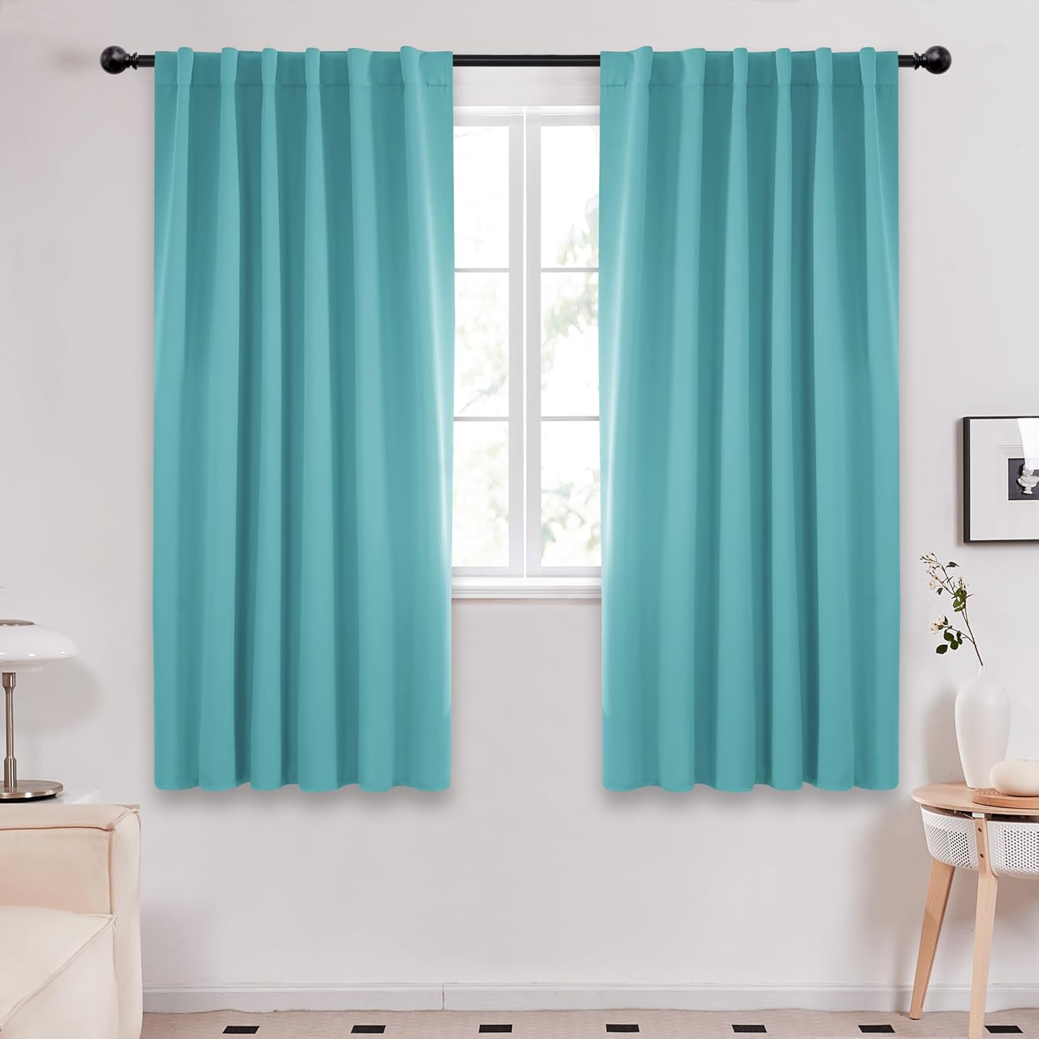 Deconovo Blackout Curtains Back Tab and Rod Pocket Curtains Insulated Thermal Room Darkening Drapes for Living Room 52Wx63L Inch Teal 2 Panels
