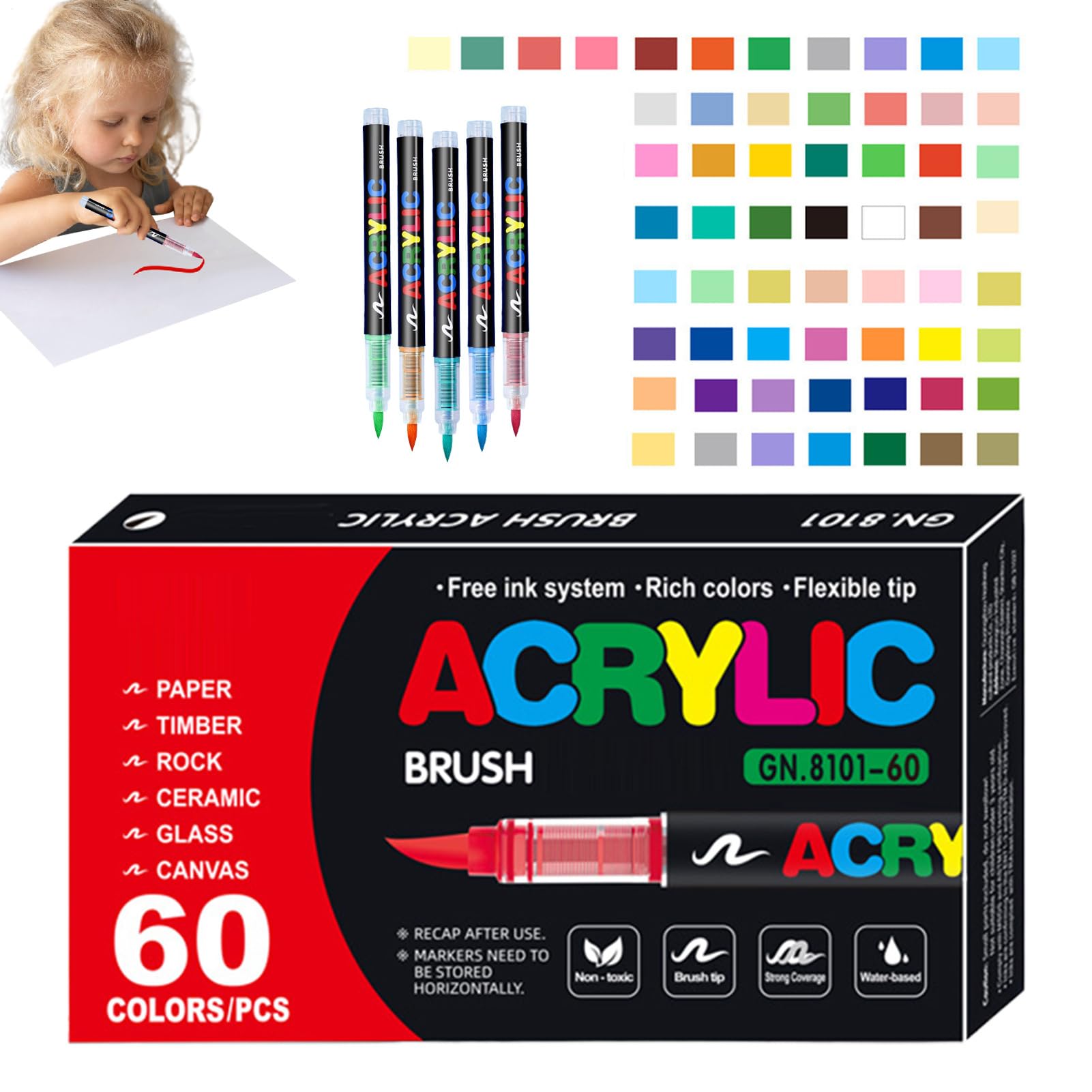 Acryl-Pinselmarker, mehrfarbiger Malstift, multifunktionaler Acrylfarben-Marker, Kunst- und Bastelbedarf, für Kinder und Erwachsene