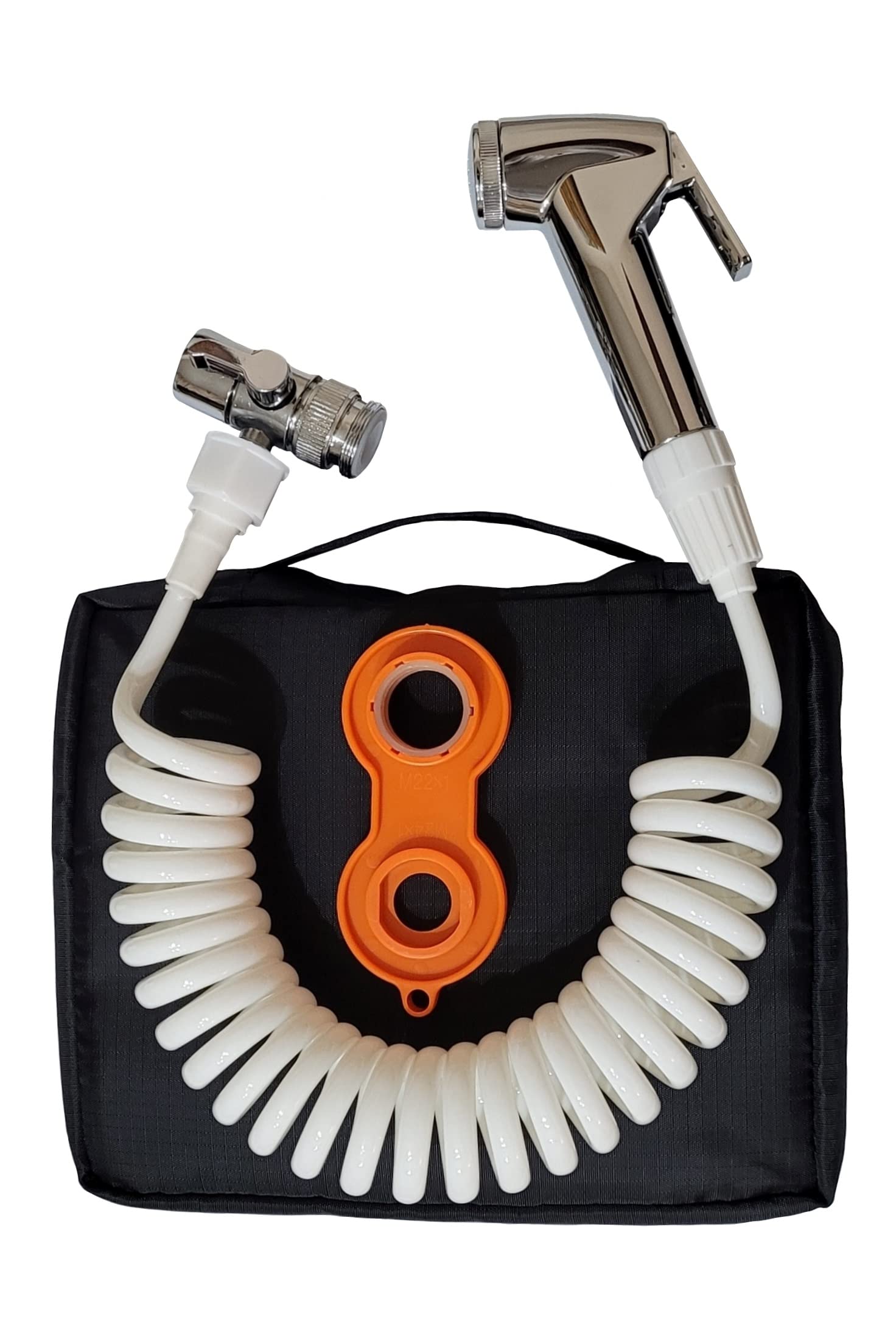 Travel Shattaf – Portable, easy installation and reusable - Faucet Adapter, 2.5-meter extendable PVC hose, Spanner and Zipper bag