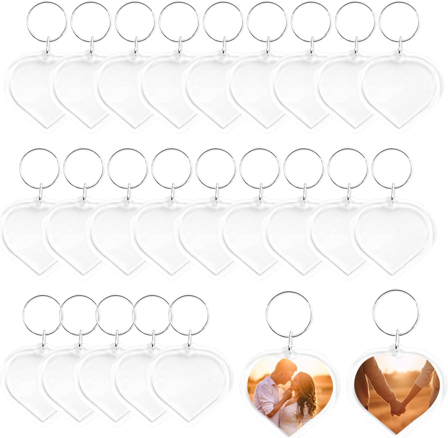 25Pcs Heart-Shaped Small Clear Acrylic Custom Personalised Insert Photo Picture Blank Frameless Frame Keychains Snap-in Key Chain Keyrings Key Holder for Family Lovers and Friends