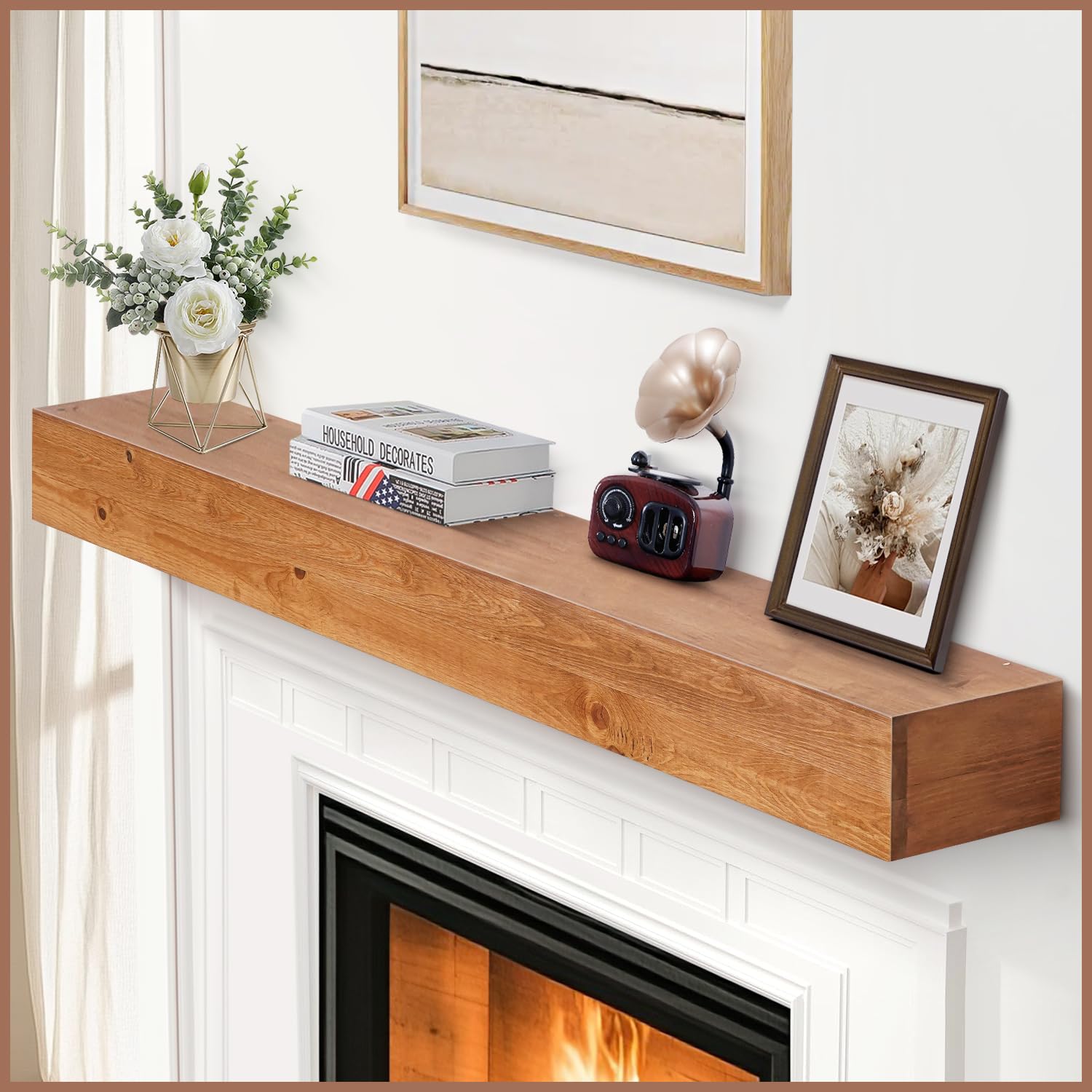 Photo 1 of G GOOD GAIN Fireplace Mantel 60 inch - Handcrafted Rustic Solid Wood Mantel l Floating Shelves Decor for Wall, Bedroom, TV, Books, Livingroom.Rustic?60x8x5