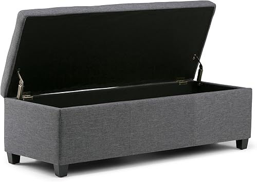 Miniatura 4 de Otomana rectangular de almacenamiento de cuero sintético Simpli Home Avalon., Madera, Gris pizarra Pizarra gris,Crema Satinado,Tanners Marrón,Negro