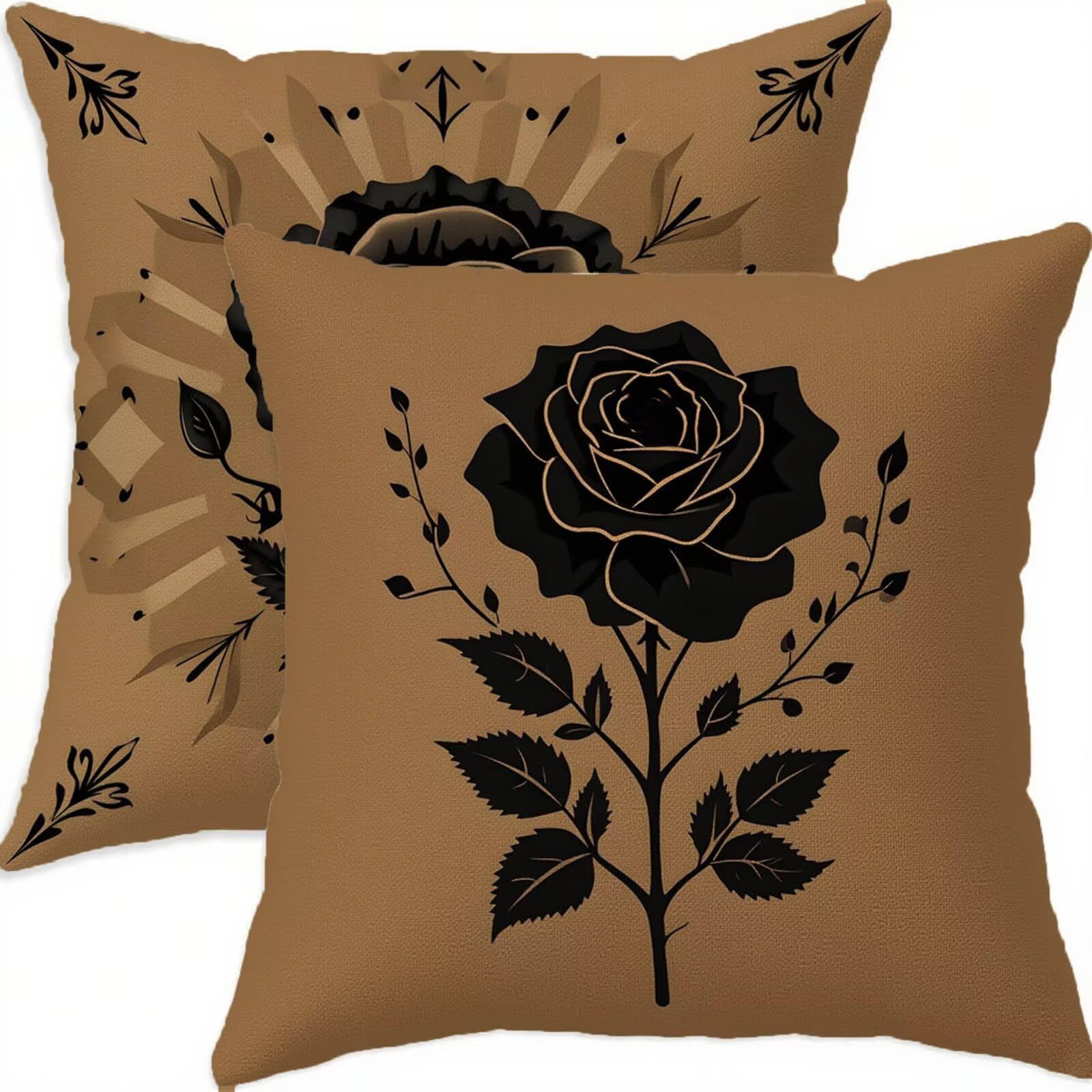 Housse coussin 75x75cm en lin de qualité supérieure au motif géométrique brun