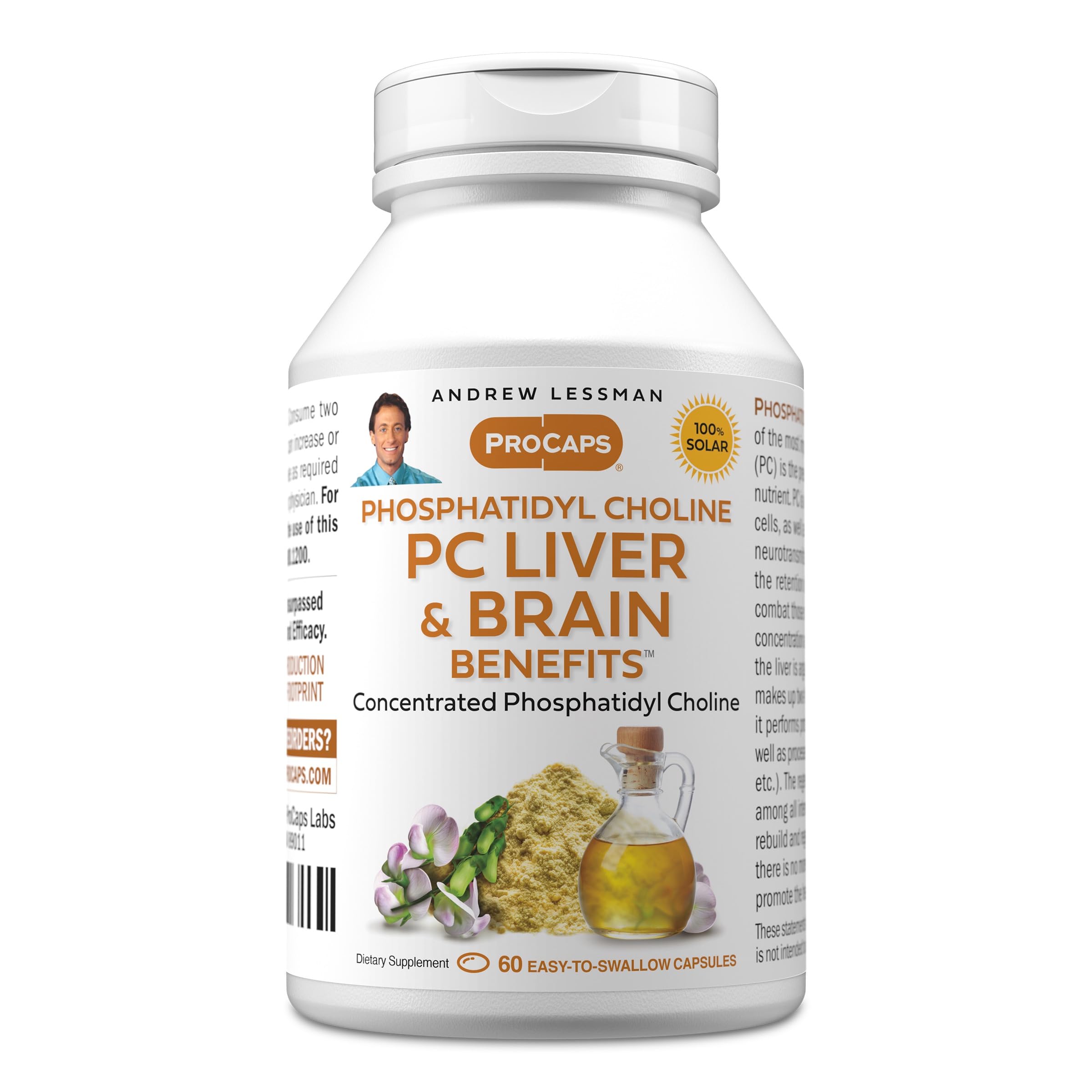 PC Liver and Brain Benefits 60 Softgels - Phosphatidyl Choline, Most Important Building Block for Healthy Liver and Brain Structure, Function. No Additives. Easy to Swallow Softgels