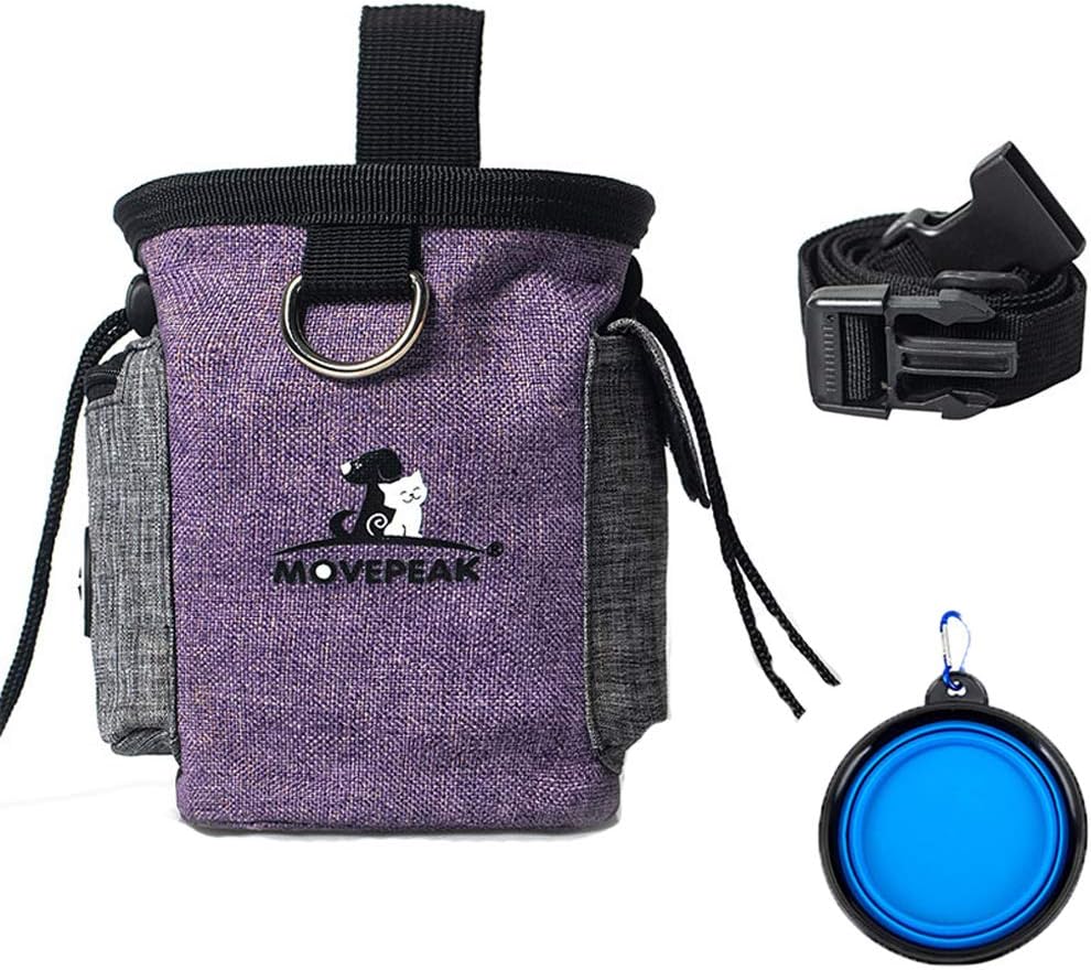 Enkarl Dog Treat Pouch, Dog Treat Bag with Dog Bowl for Training Small to Large Dogs, Easily Carries Pet Toys, Kibble, Treats (Purple)