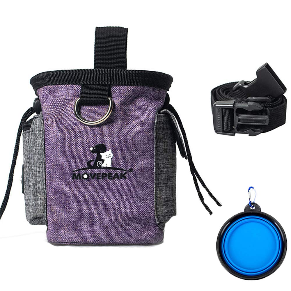 Enkarl Dog Treat Pouch, Dog Treat Bag with Dog Bowl for Training Small to Large Dogs, Easily Carries Pet Toys, Kibble, Treats (Purple)