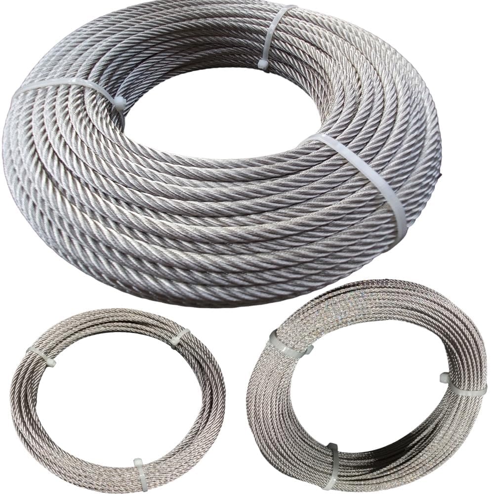 Cavo in acciaio inox A4-316 (speciale per esterni) 7 x 7 fili fili, qualsiasi diametro e lunghezza da scegliere, fai da te, guardia corpo, giardino, terrazza (corona 20 metri, Ø 8 mm)