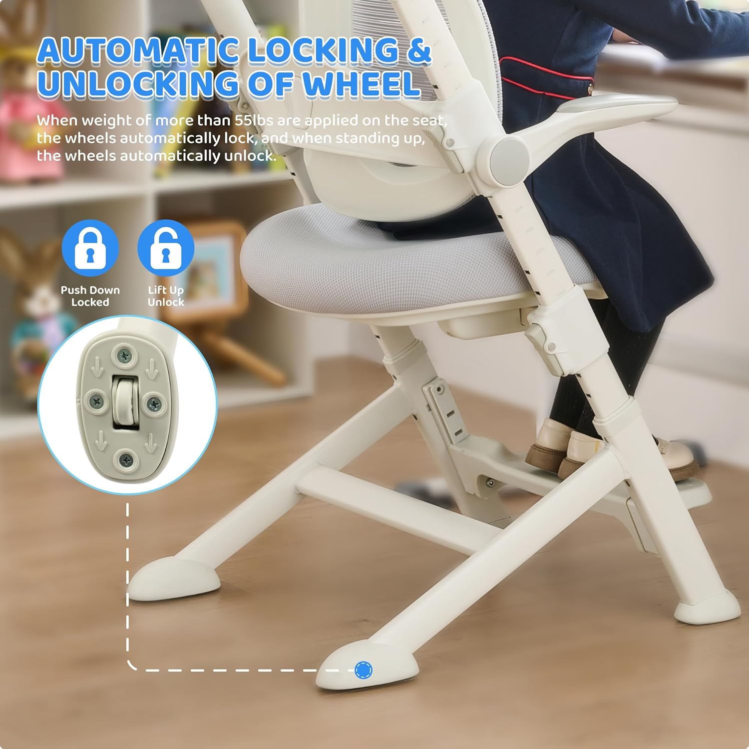 ERIYA Kids Desk Chair,Ergonomic Chair: Breathable Mesh Back, Adjustable Seat, Flip-Up Armrests, Footrest, Lumbar | Ideal for Kids, Petite Adults – Ultra-Comfy for Study/Work (Grey)