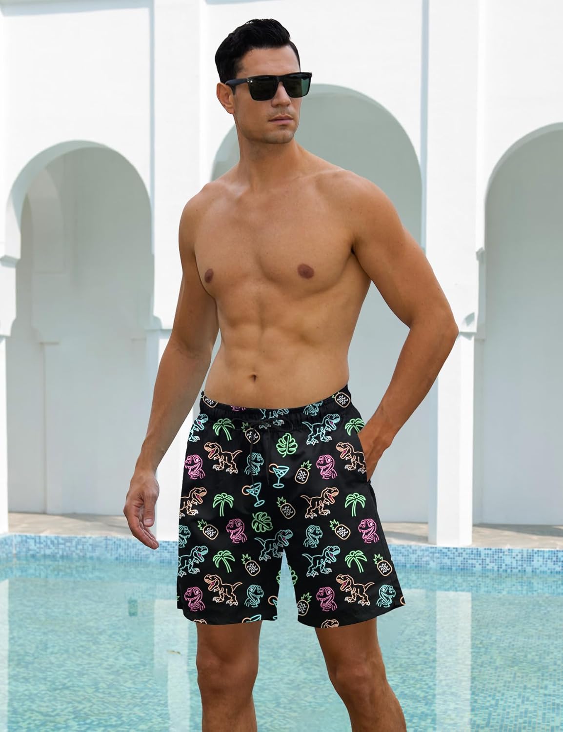 Cozople Mens Swim Trunks with Compression Liner 7 inch Inseam Board Shorts Summer Quick Dry Bathing Suit - Image 2
